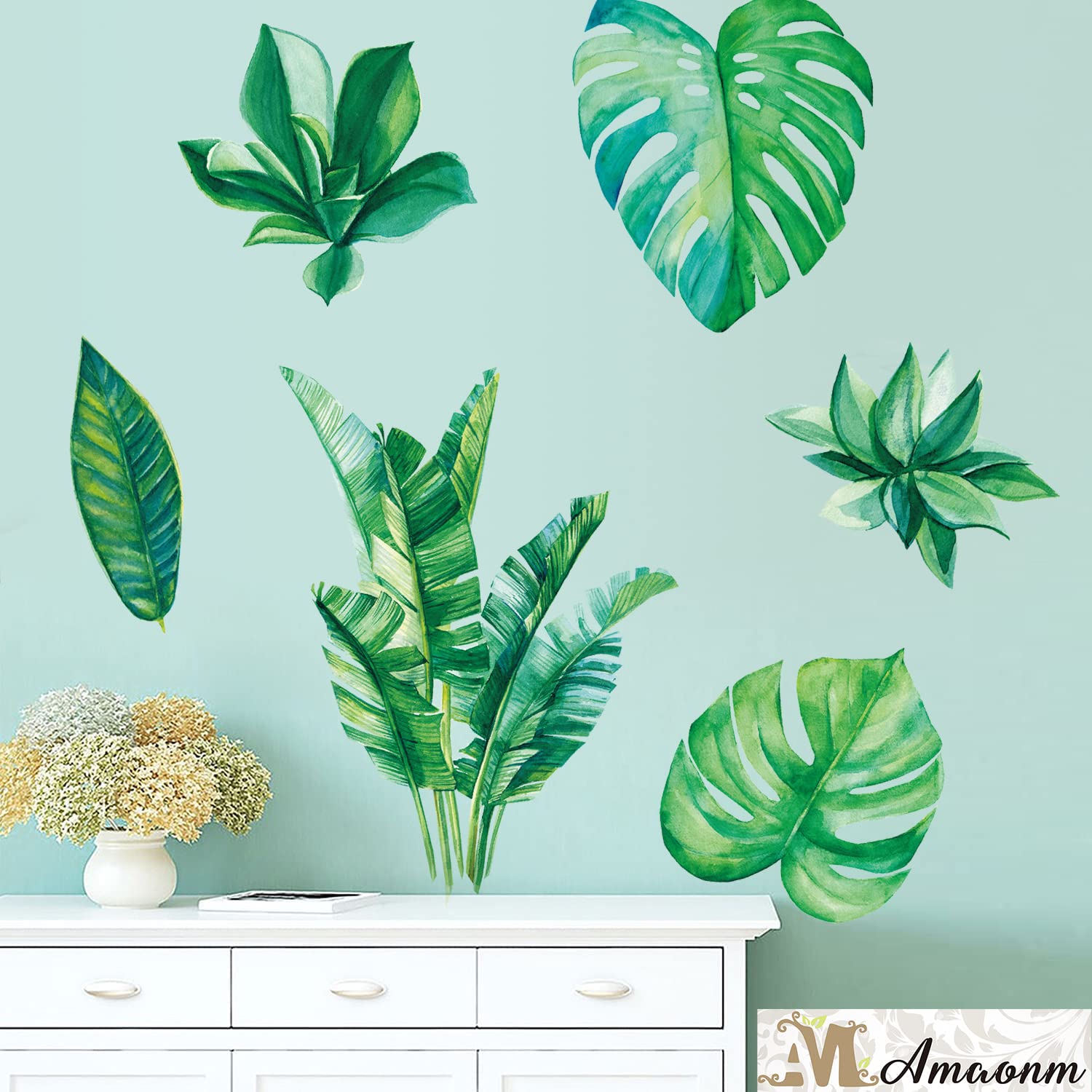 Amaonm Removable 3D Nordic Green Plants Fresh Leaves Wall Decals Nursery Decor Leaf Wall Stickers DIY Wall Art Decor Decoration Sticker for Home Living Room Girls Bedroom Offices (Leaf)