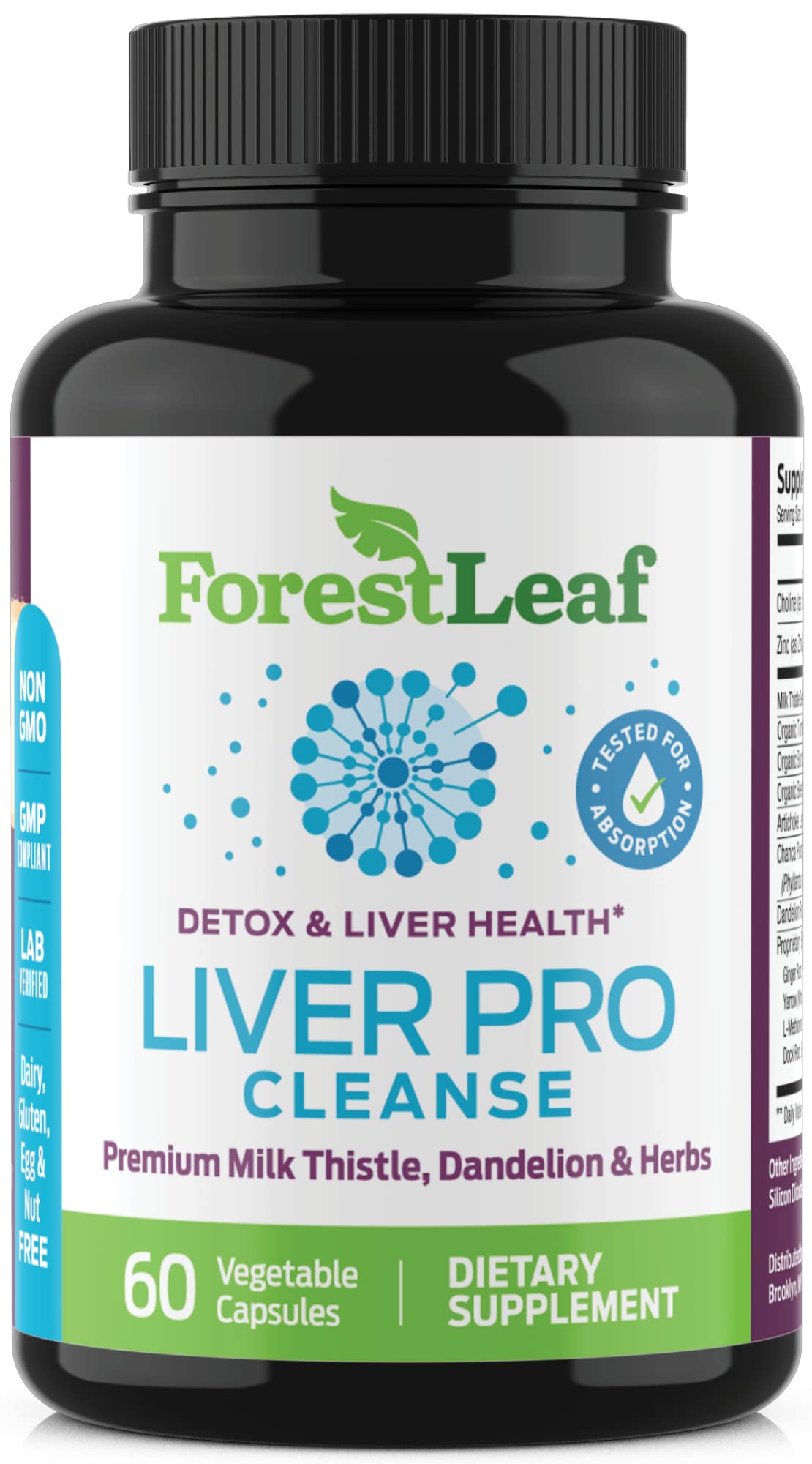 ForestLeafLiver Detox Cleanse - Liver Cleanse Detox & Repair - Fatty Liver Repair Liver Supplement with Milk Thistle, Dandelion Root Extract & Herbs - Prohepatic Liver Support Supplement (60)