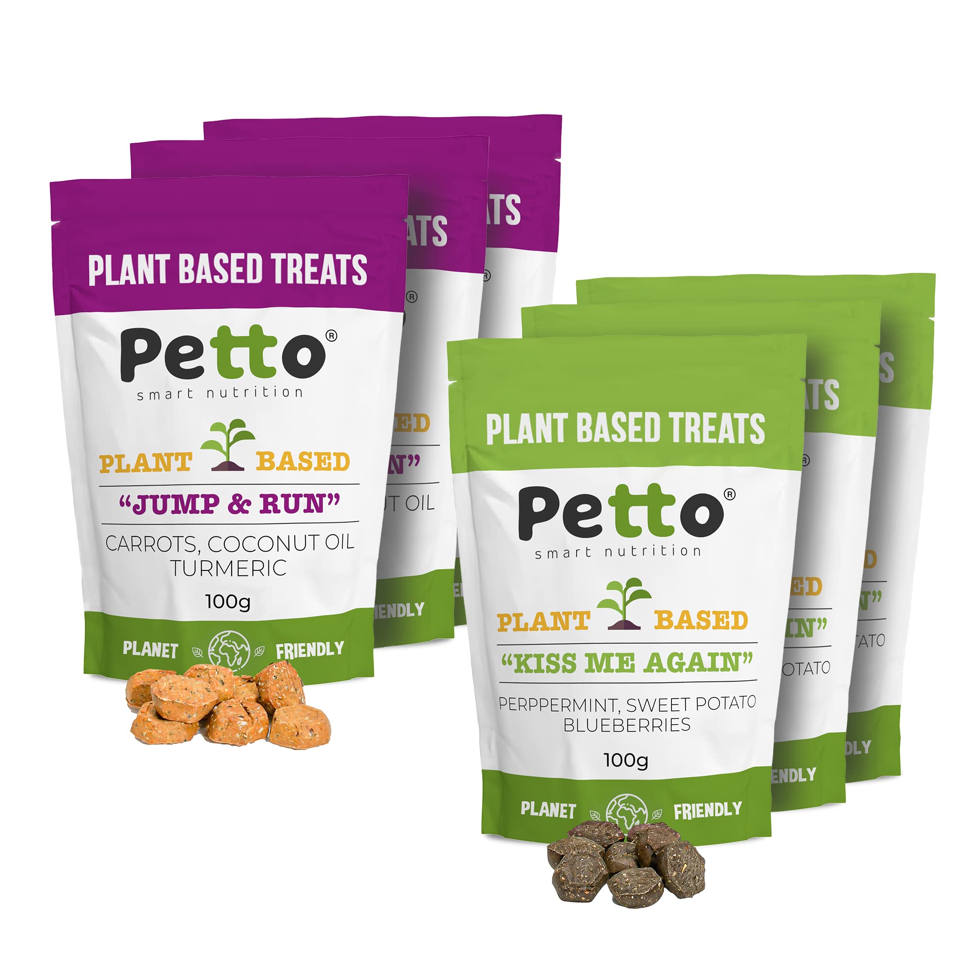 Petto Plant Based Hypoallergenic Dog Treats 6 x 100g | Healthy & Meat-Free Training Bites | Human Grade & Bakery