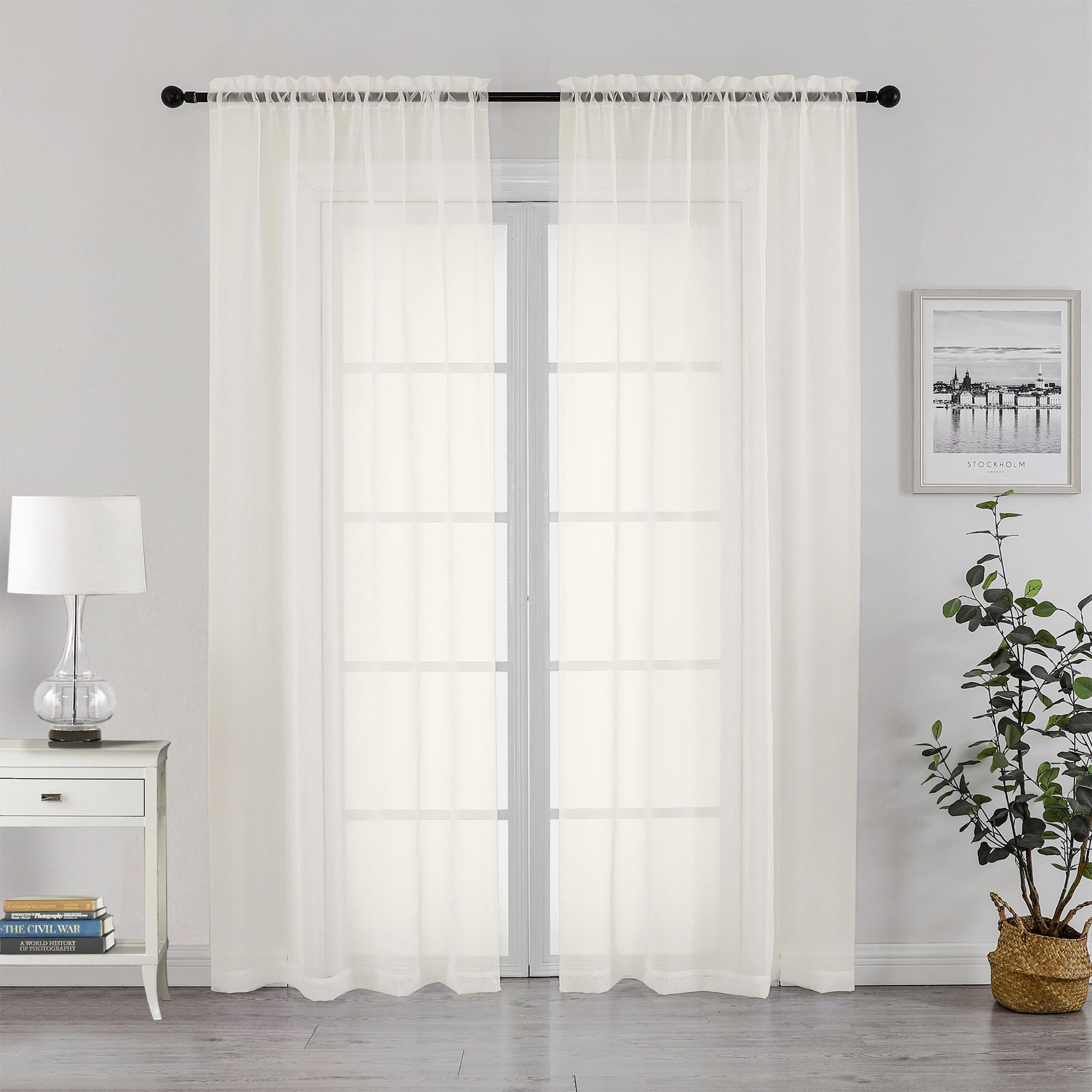 Chyhomenyc Ivory Sheer Curtains 84 Inch Length 2 Panels Set, Light Filtering Cream Voile Window Drapes for Bedroom Living Room, W42xL84 Inch, Ivory, Set of 2