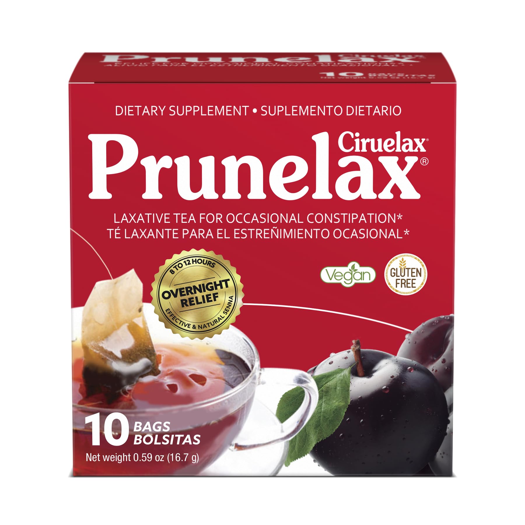 Prunelax Ciruelax Regular Strength Laxative Tea Bags - Made with Natural Senna Extracts, for Occasional Constipation, Senna Extract - 10 Bags