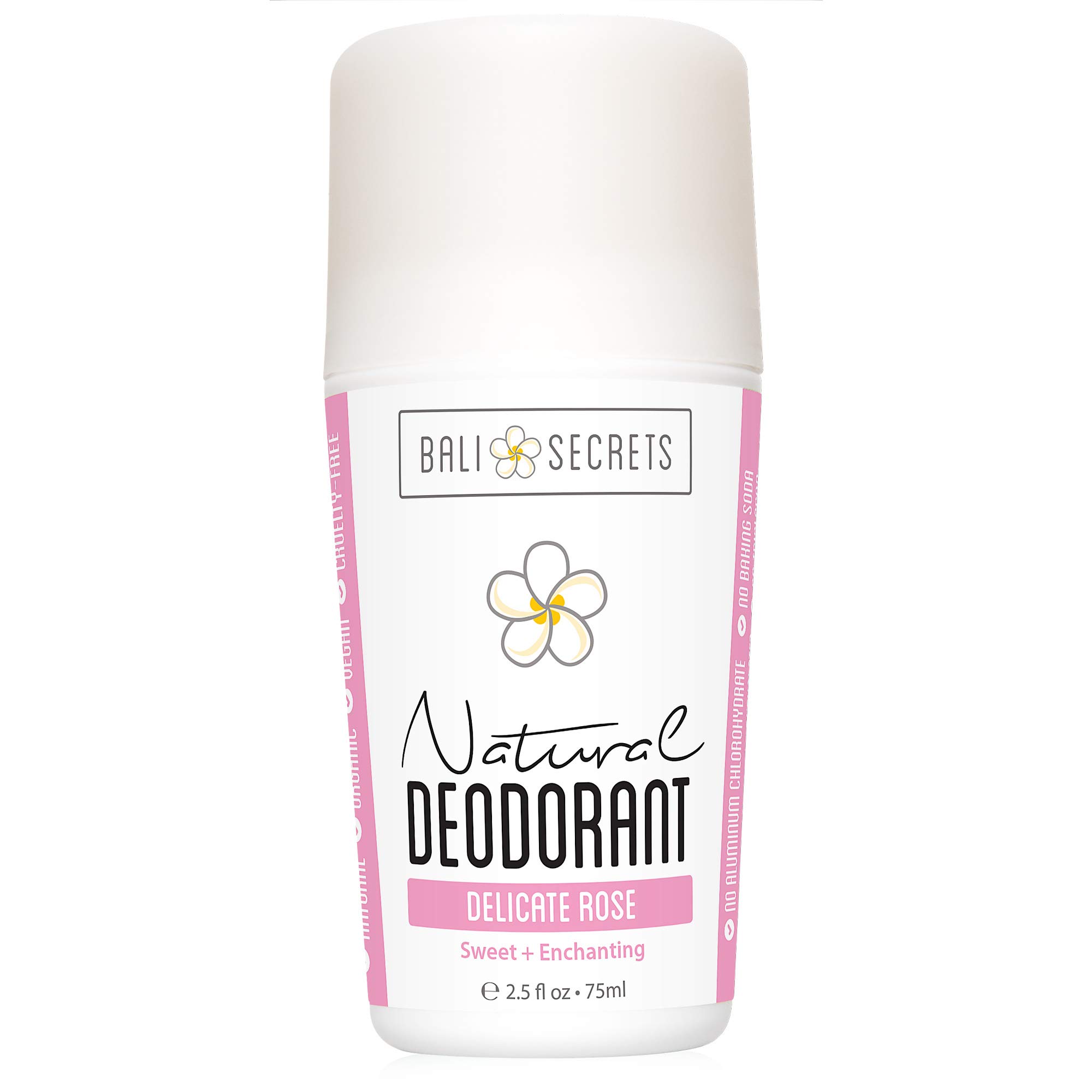 Bali Secrets Natural Deodorant - Organic & Vegan - For Women & Men - All Day Fresh - Strong & Reliable Protection - 75ml [Scent: Delicate Rose]