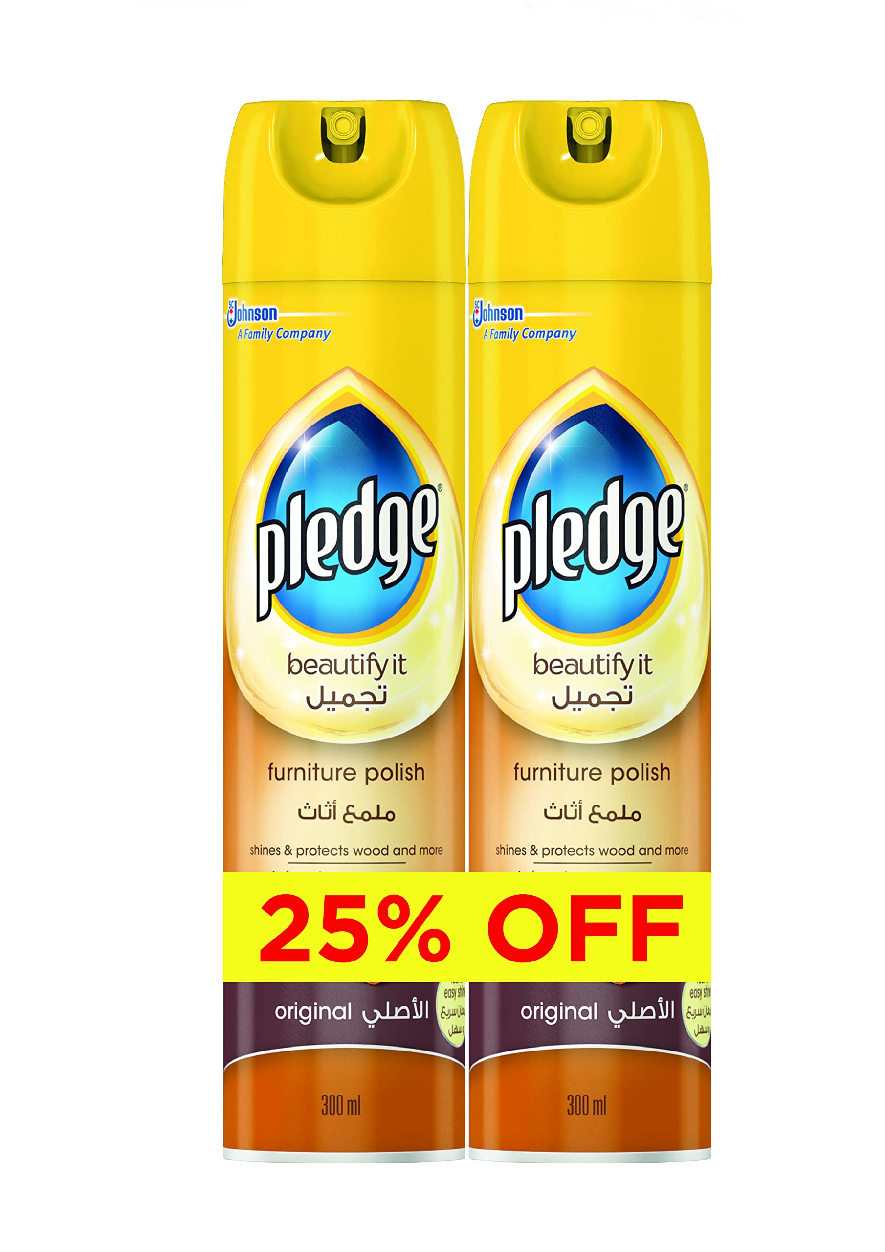 Pledge Beautify It Furniture Polish Spray, Original Scent, 2 x 300ml