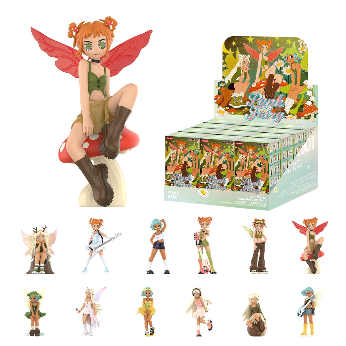 POP MART Peach Riot Punk Fairy Series Figures Whole Set（12Boxes） 2.5 inches Articulated Character Premium Design gifts for women Fan-Favorite blind box Collectible Toy Art Toy Action Figure