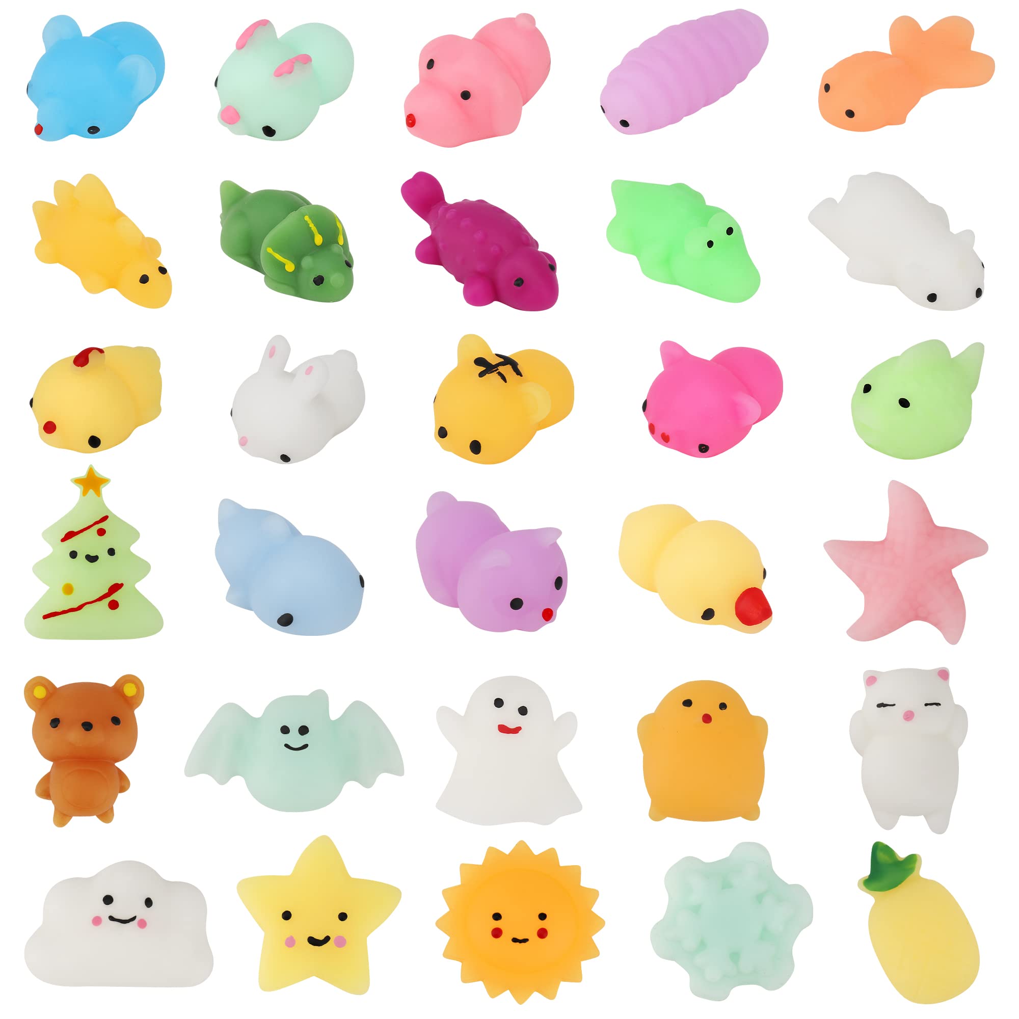 Resumplan Mochi Squishy Toys, 30 PCS Party Favors for Kids, Mini Kawaii Squishies Mochi Stress Reliever Anxiety Toys, for Birthday, Easter, Christmas,Classroom Prizes and Any Party Favor Sets