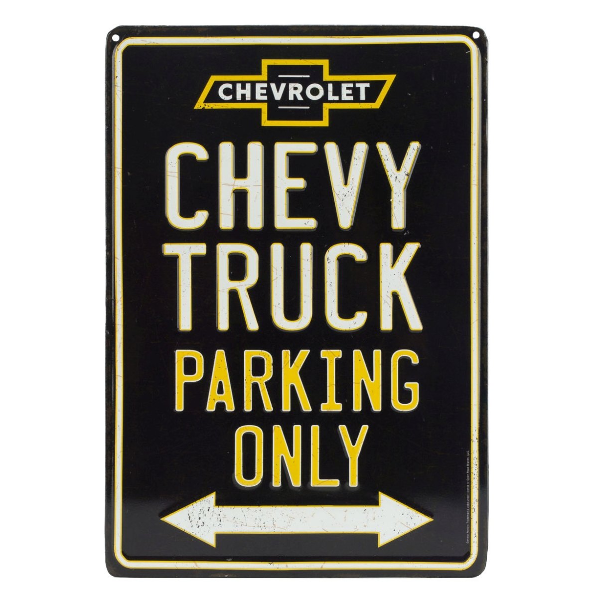 Open Road Brands Chevrolet Black and Yellow Chevy Truck Parking Only Metal Sign - Vintage Chevy Sign for Garage or Man Cave