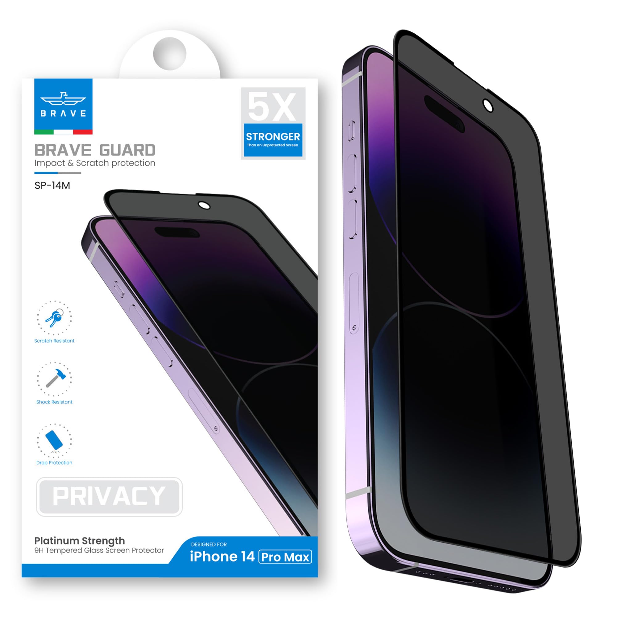 BRAVE Premium Privacy iPhone 14 Pro Max Screen Protector 6.7 Inch, 9H Tempered Glass HD Clear, Anti-Spy & Anti-Scratch Bubble Free iPhone Glass Protector with Easy Installation Tray (Sp-14M)