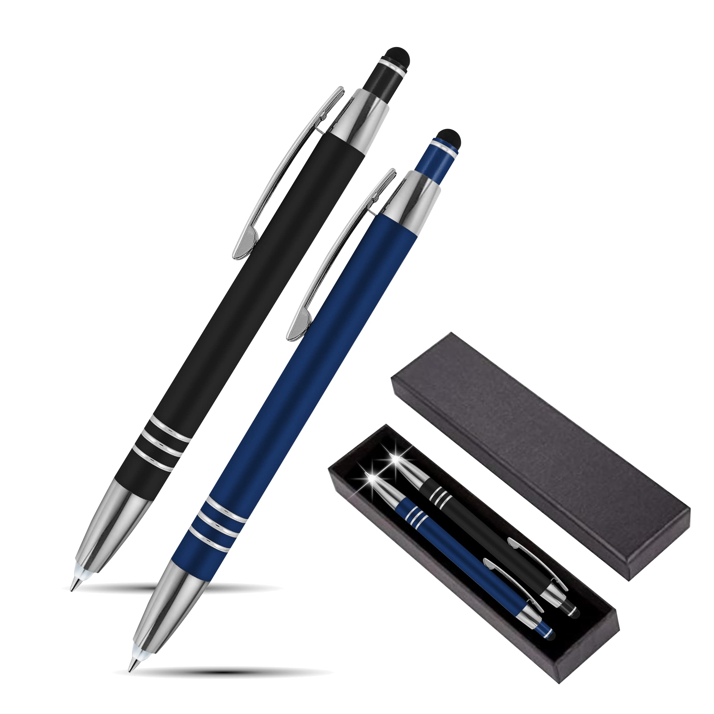 Luxury Pen Gift Set, 2 Rubberized Metal Ballpoint Pens +Night Writer LED Flashlight +Stylus for Touchscreens +Gift Box, Gift Pen Sets for Men, Women, Black/Blue by Sypen