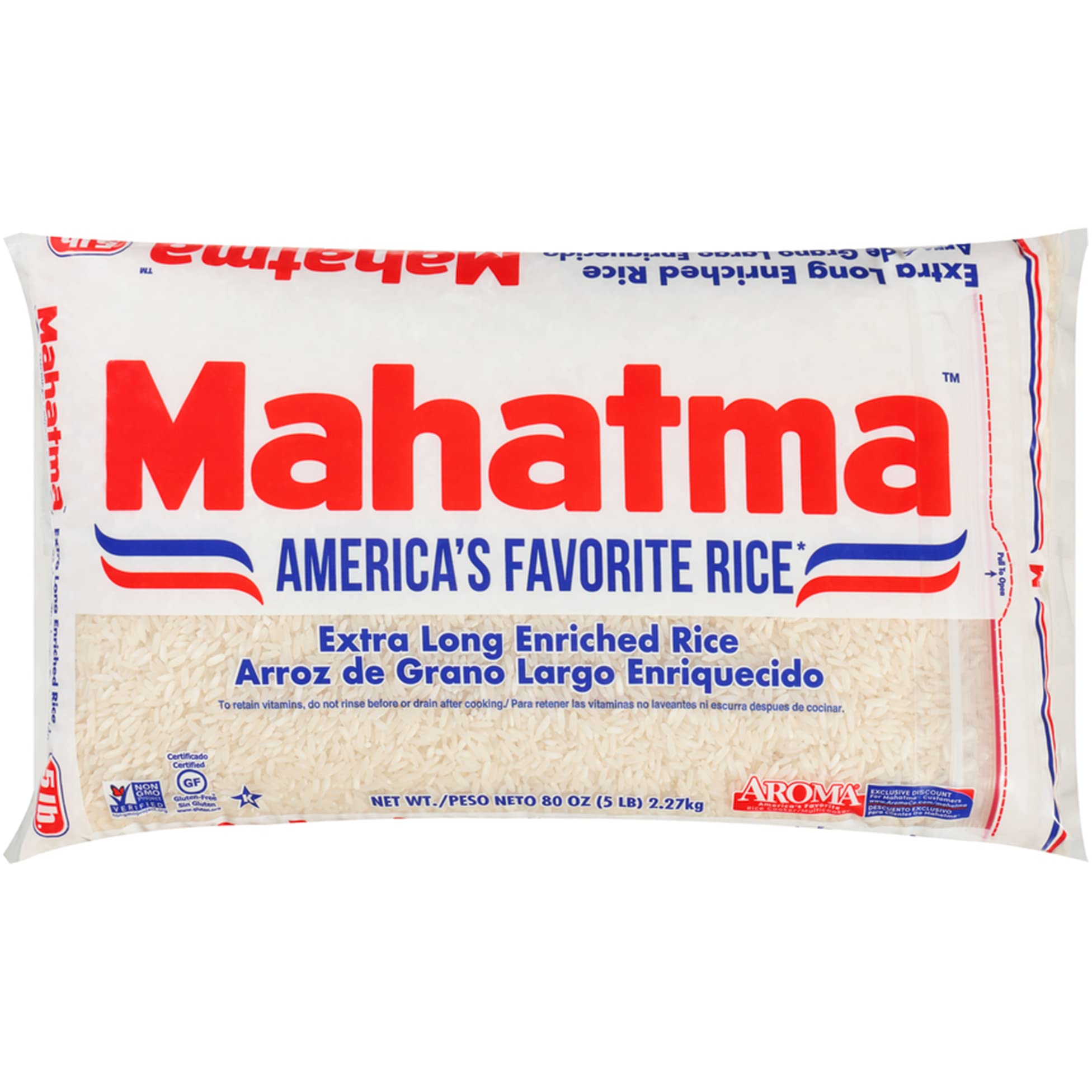 Mahatma Extra-Long-Grain Rice 5-Pound Rice Bag, Gluten-Free and Non-GMO White Rice Bulk Bag, 1 Bag of Rice