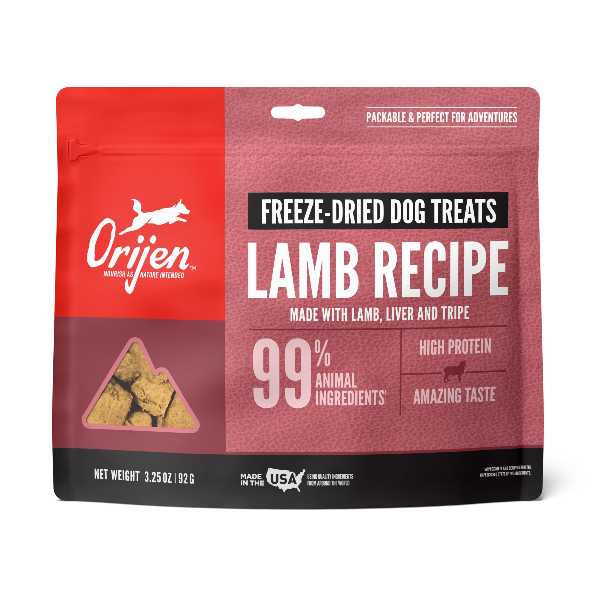 OrijenFreeze Dried Dog Treats, Grain Free, High Protein, Made in USA, Grass-Fed Lamb, 3.25 Oz, Pink