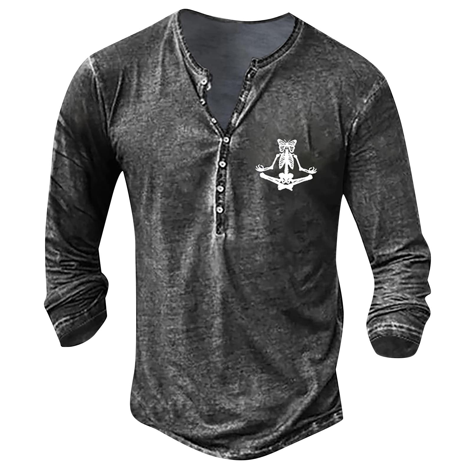 Button Down Shirt Men Long Sleeve T Shirt Men Casual Going Out V Neck Embroidery Top Soft Loose Button