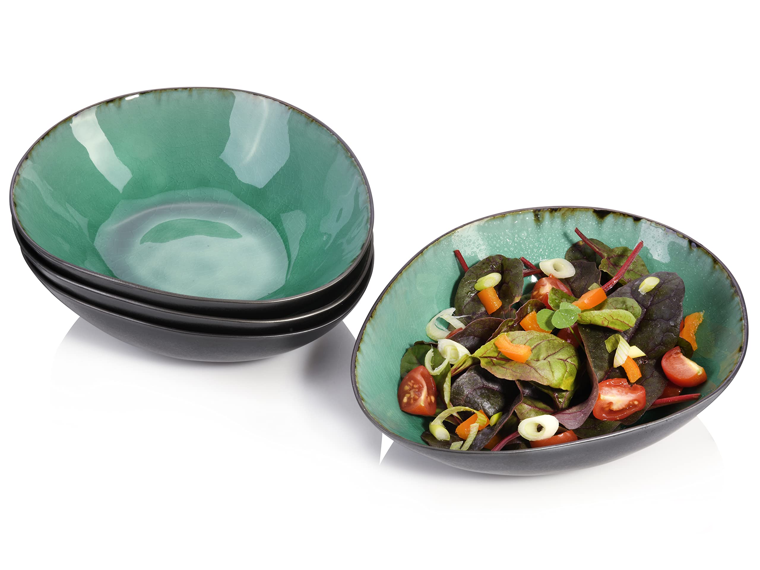 Sänger Salad Bowl Set Palm Beach - 4-piece Stoneware Dish Set – 25.7oz Farmhouse Cereal Bowls - Expandable, Special and Family Dinner, Everyday and Outdoor Use - Dinner, Breakfast Bowl Set