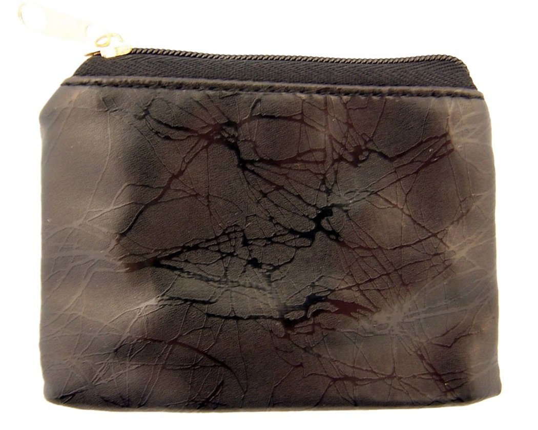 WJH Marble Pattern Leather Zipper Rosary Pouch, 3 1/2 Inch (Black)