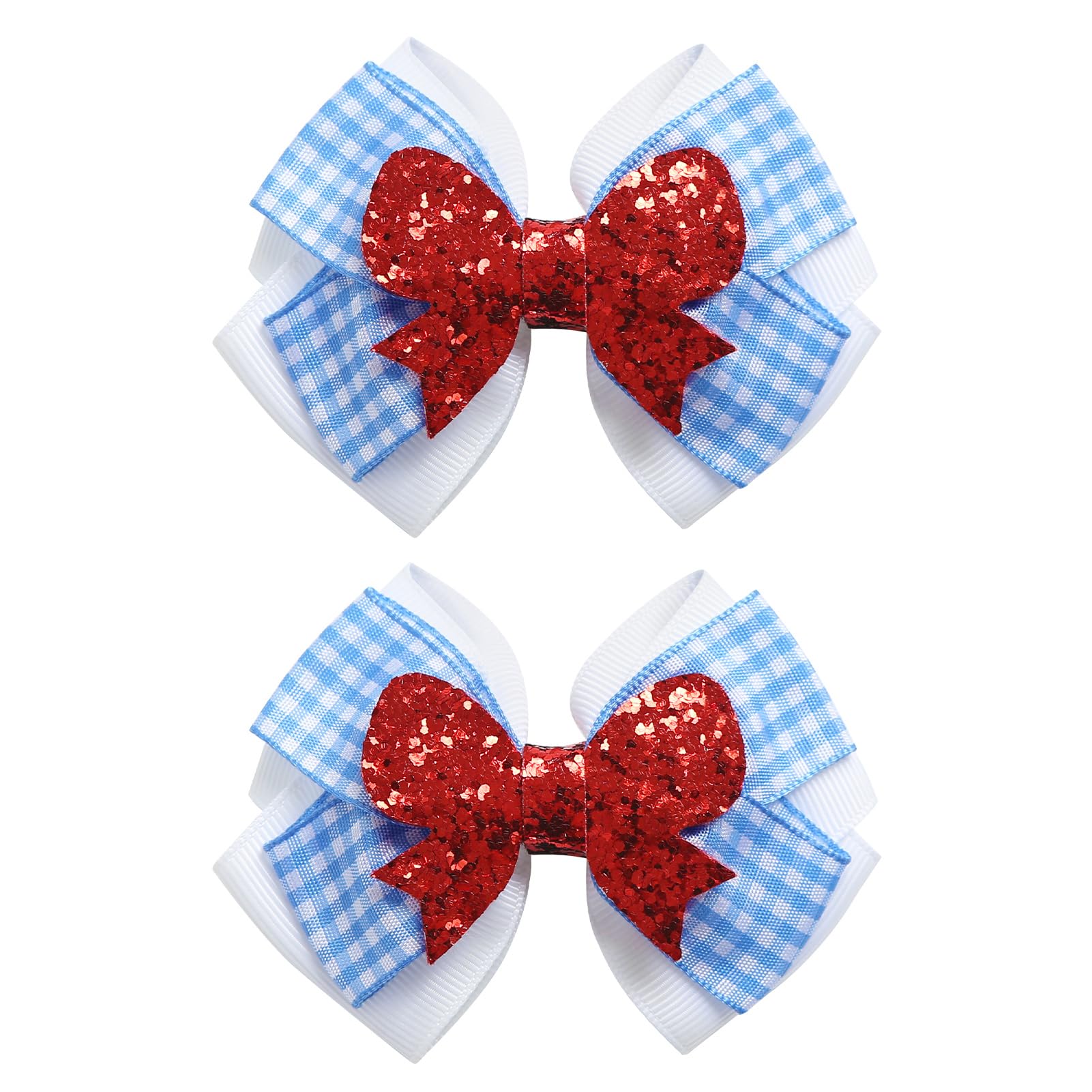 JiaDuo2PC Blue White Gingham Hair Bow Clips 3.5 Inch Checker Pigtail Bows Wizard Halloween Costume Accessories for Dorothy