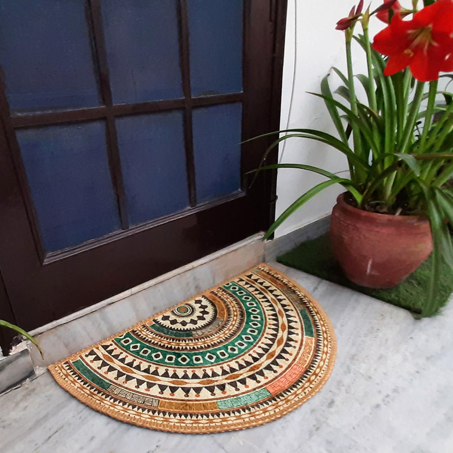 AVIONI Home Floor Mats in Beautiful Boho Design | Semi Round | Anti Slip, Durable & Washable | Outdoor & Indoor - 84cm x 135cm (~33" x 53")