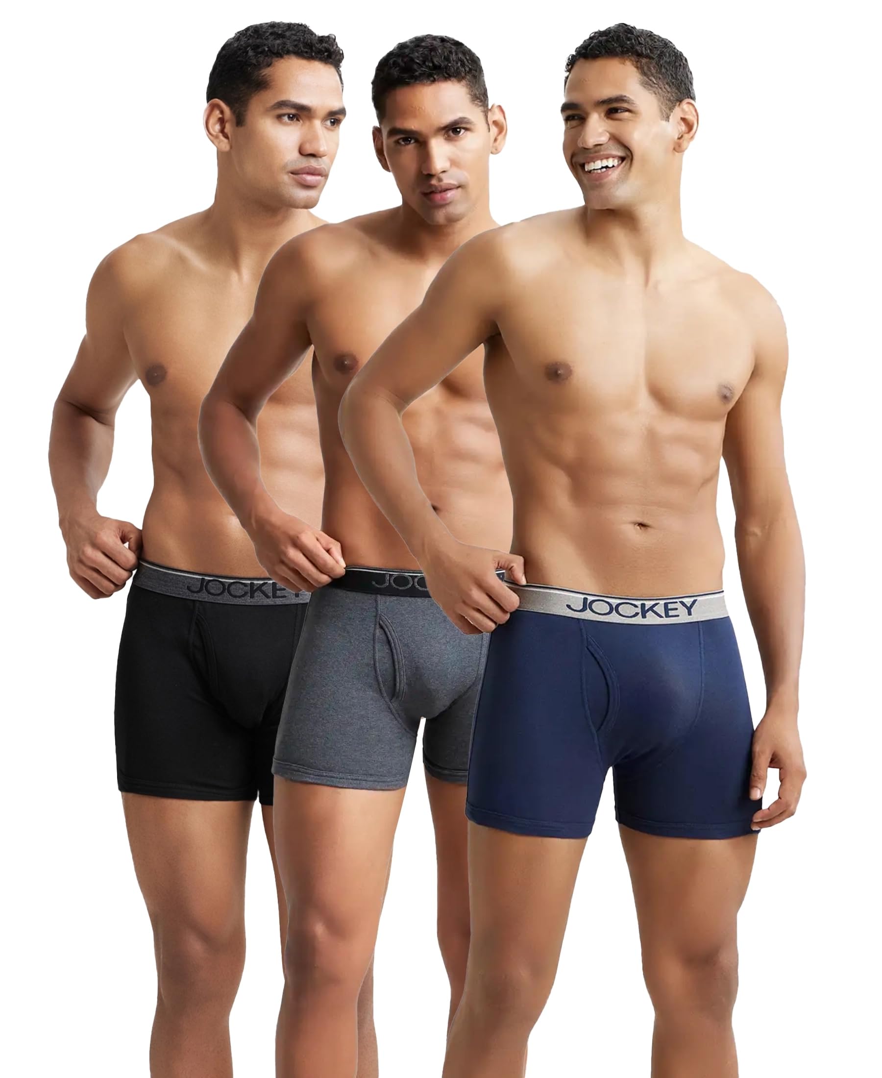 Jockey 8009 Men's Super Combed Cotton Rib Solid Boxer Brief with Ultrasoft and Durable Waistband (Pack of 3)