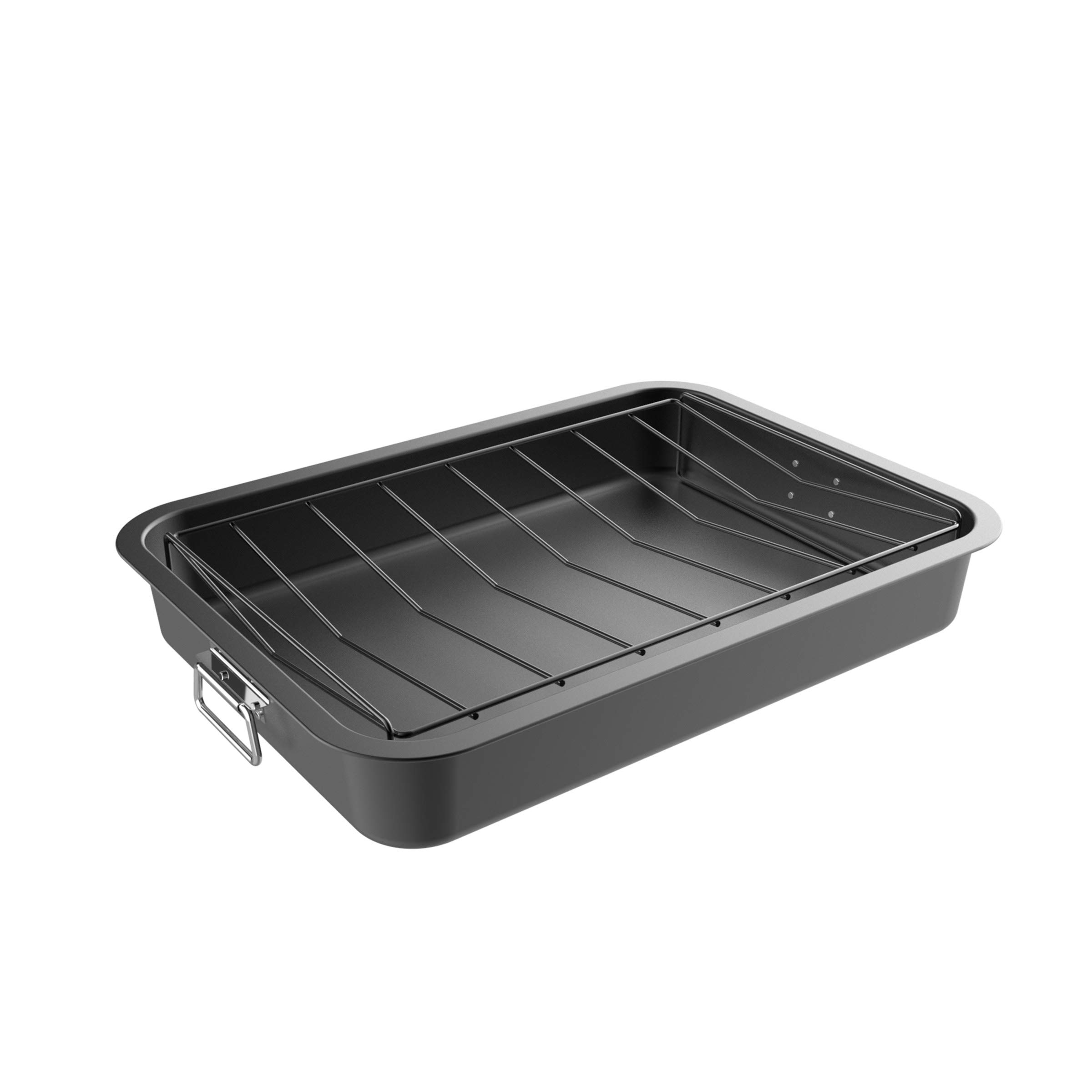 Classic CuisineRoasting Pan with Angled Rack-Nonstick Oven Roaster and Removable Tray-Drain Fat and Grease for Healthier Cooking-Kitchen Cookware, (L) 16.5”x (W) 12”x (H) 2.5”