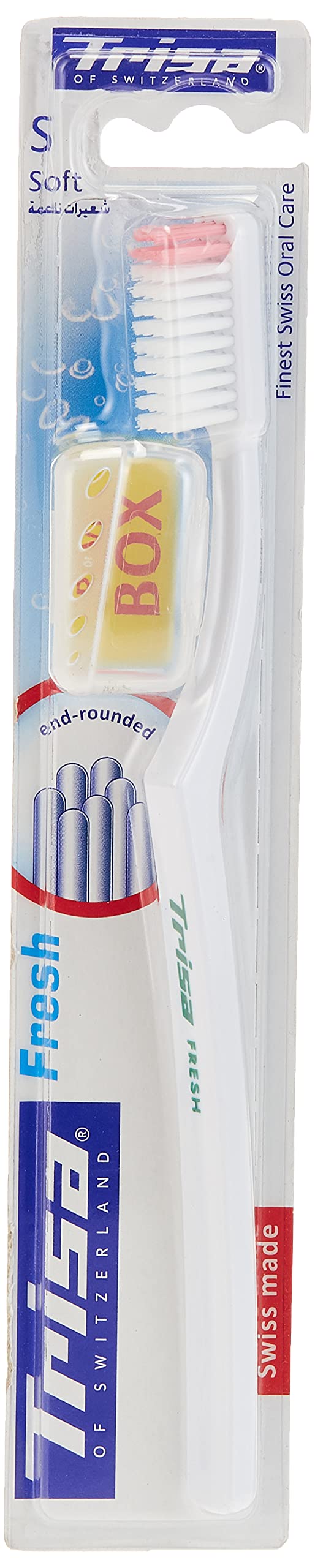 Trisa Fresh Soft Bristle Adult Toothbrush, with travel cap, Gentle & Efficient cleaning, Swiss made, 1 pc. Assorted