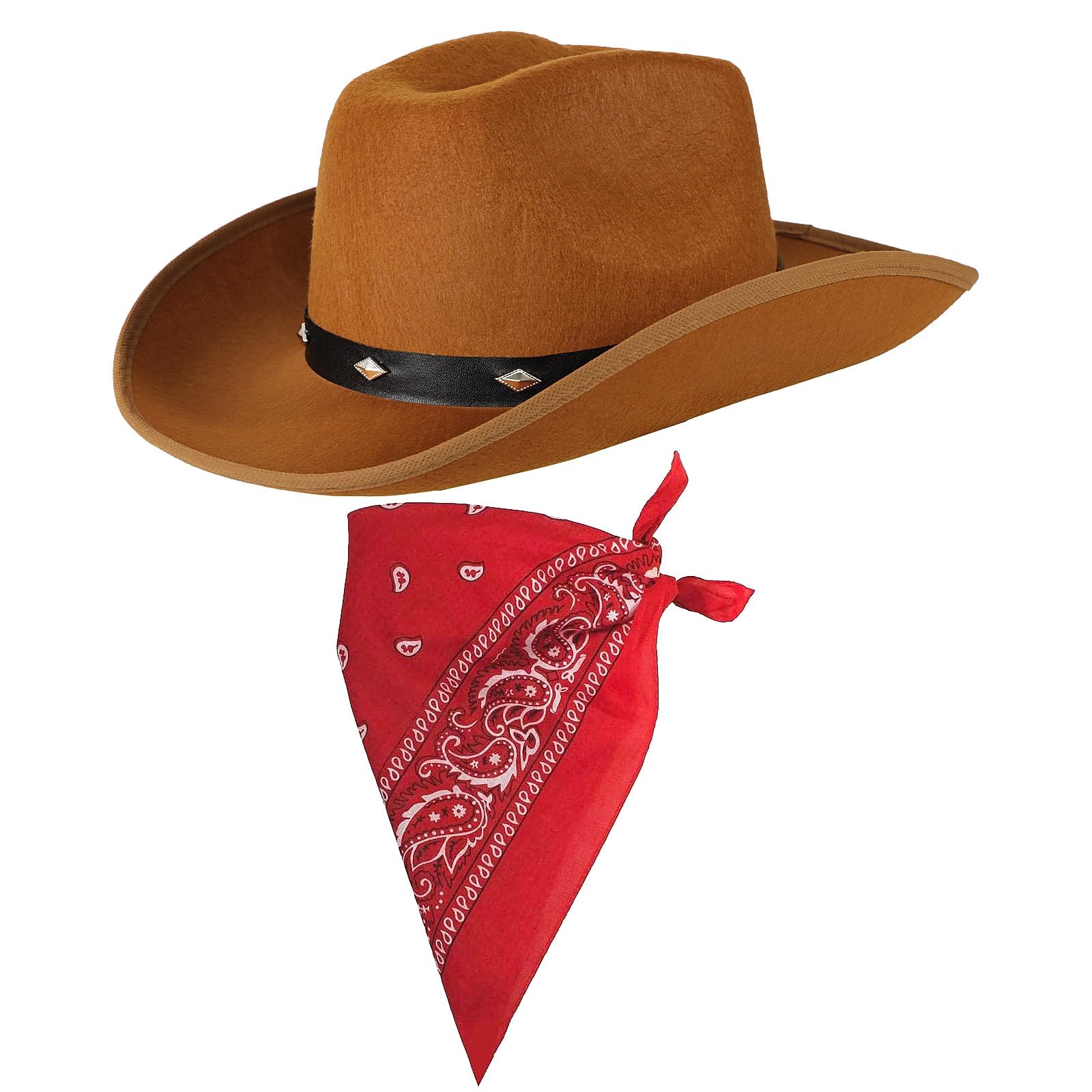 COLOFALLA Cowboy Hat and Bandana Cowboy Fancy Dress Accessories for Adult Wild West Sheriff