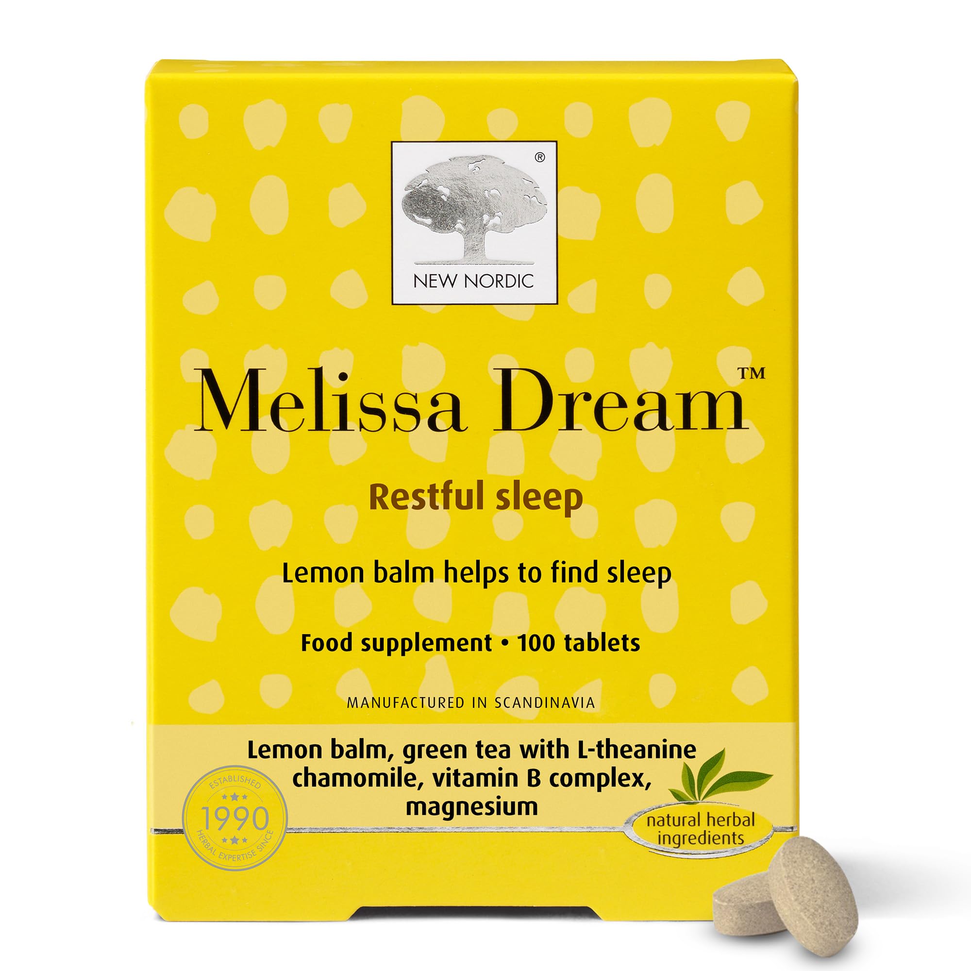 New Nordic Melissa Dream | Melatonin-Free Natural Sleep Aid and Insomnia Relief for Adults | with Magnesium & Chamomile | 100 Herbal Sleeping Tablets