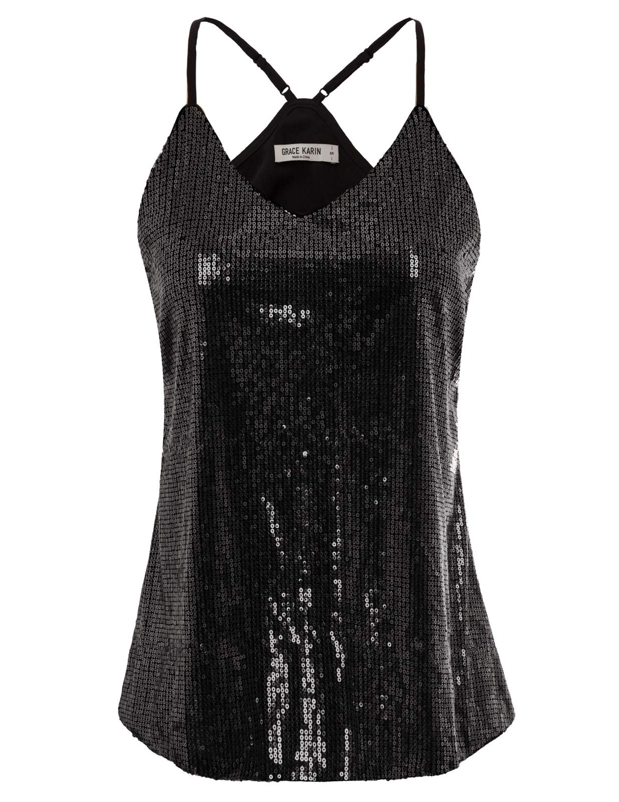 GRACE KARINWomen's Sleeveless Sparkle Shimmer Camisole Vest Sequin Tank Tops