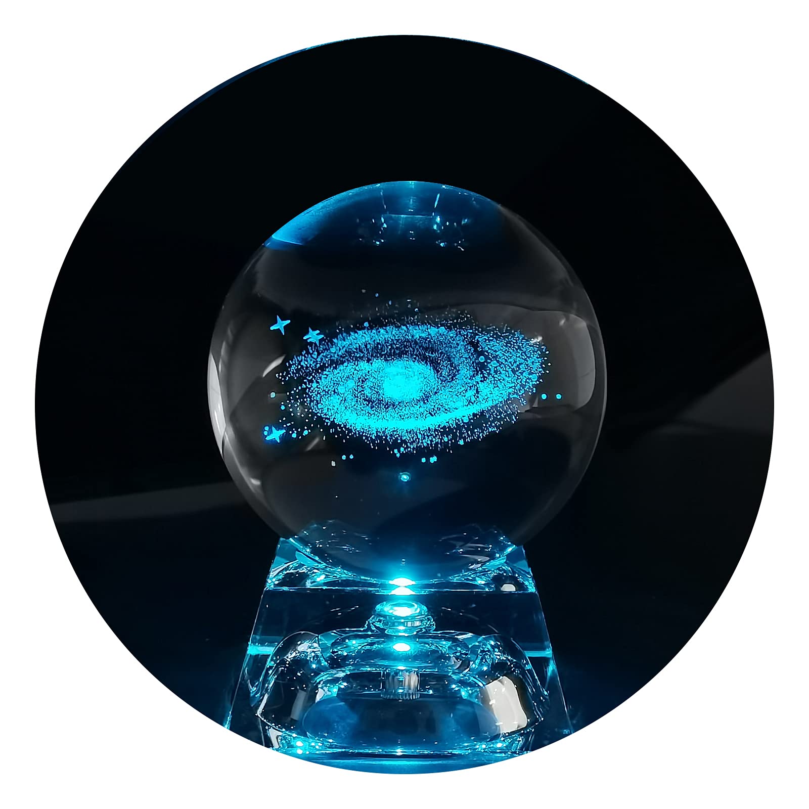 FTYTEK Galaxy Crystal Ball, Clear 80mm (3.15 inch) Galaxy Glass Ball with Colorful LED Base, Best Birthday Gift for Kids, Boy Friend, Teacher of Physics, Girlfriend Gift, Classmates and Kids Gift