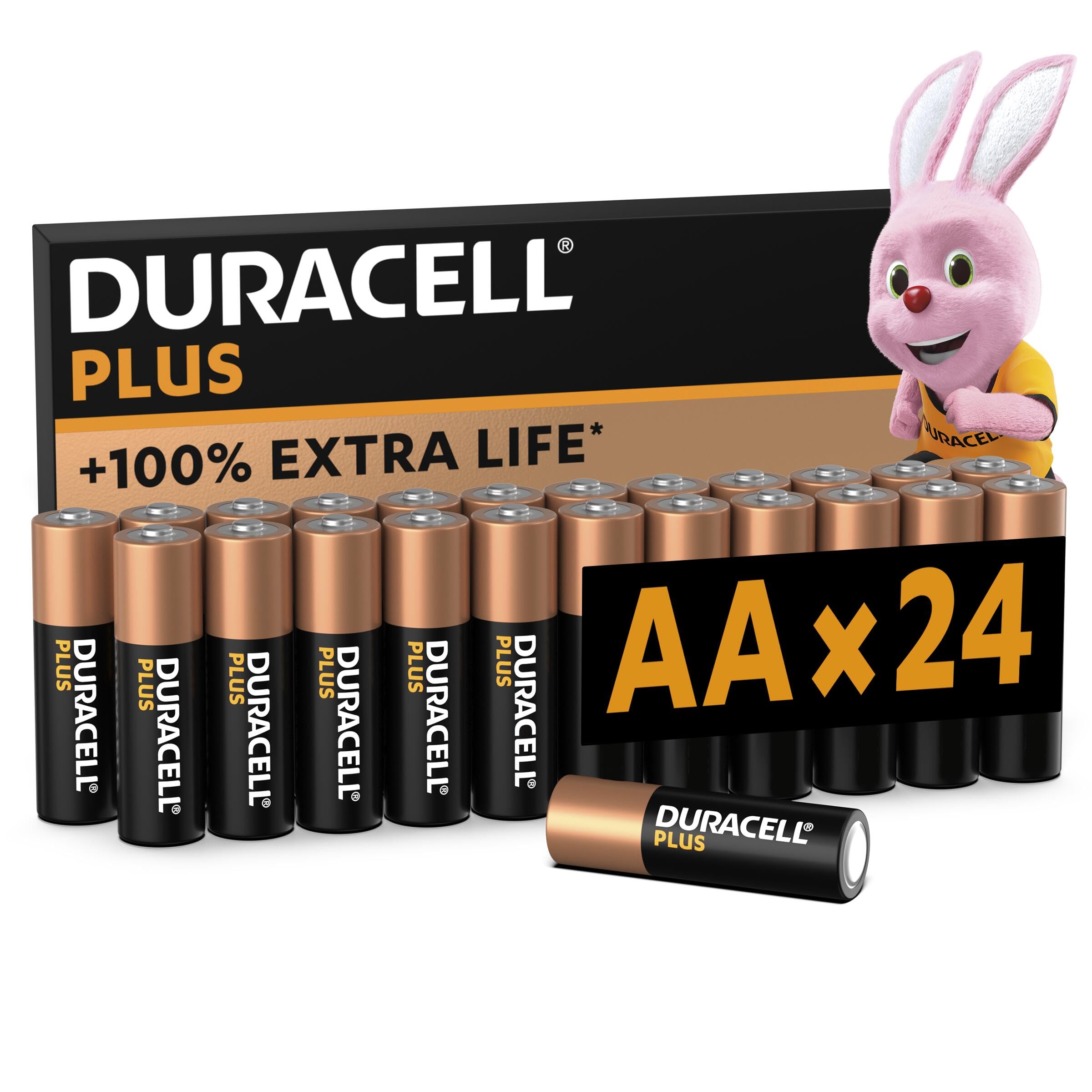 DuracellPlus AA Batteries (24 Pack) - Alkaline 1.5V - Up To 100% Extra Life - Reliability For Everyday Devices - 0% Plastic Packaging - 10 Year Storage - LR6 MN1500