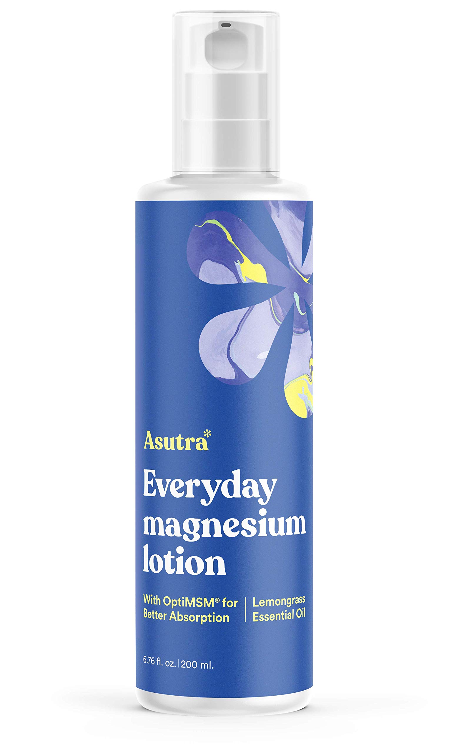 ASUTRA Everyday Magnesium Lotion with OptiMSM, 6.76 Fl Oz | Rapid Absorption | Supports Healthy Joints and Muscles | Vitamins A and E, shea Butter for Soft, Smooth Skin | Lemongrass Essential Oil