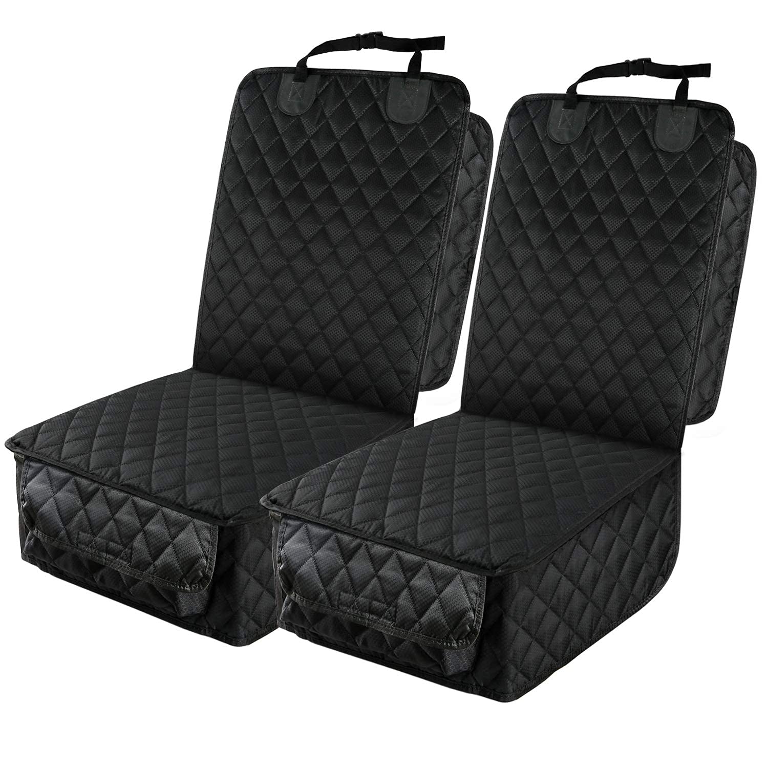 PETICON Waterproof Front Seat Car Cover 2 Pack, Full Protection Dog Car Seat Cover with Side Flaps, Nonslip Scratchproof Captain Chair Seat Cover Fits for Cars, Trucks, SUVs, Jeep, Black