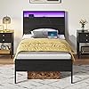 Rolanstar Bed Frame with Charging Station, Twin Bed with LED Lights Headboard, Metal Platform, Strong Metal Slats, 10.2” Under Bed Storage Clearance, No Box Spring Needed, Noise Free