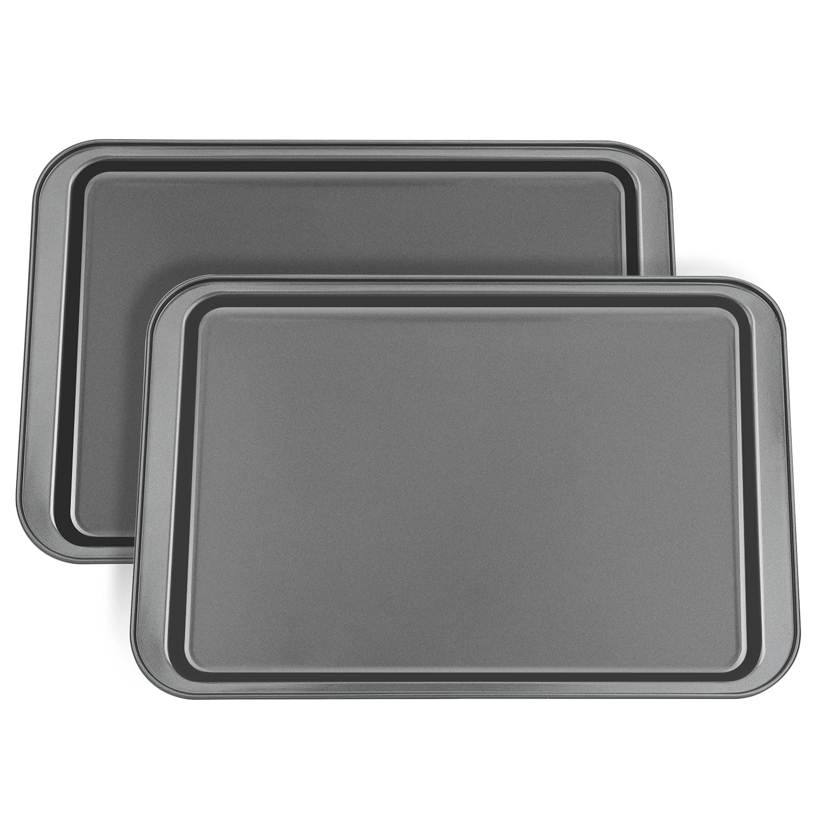 Suice 2Pcs 15.2x10.8x0.8 Inch(Exterior Size) Toaster Oven Tray, Jelly Roll Pan with Wide-Rimmed Cookie Pan Nonstick Baking Sheet with Handles for Home Kitchen, Bakery, DIY Cupcake, Brownie,Cake - Grey