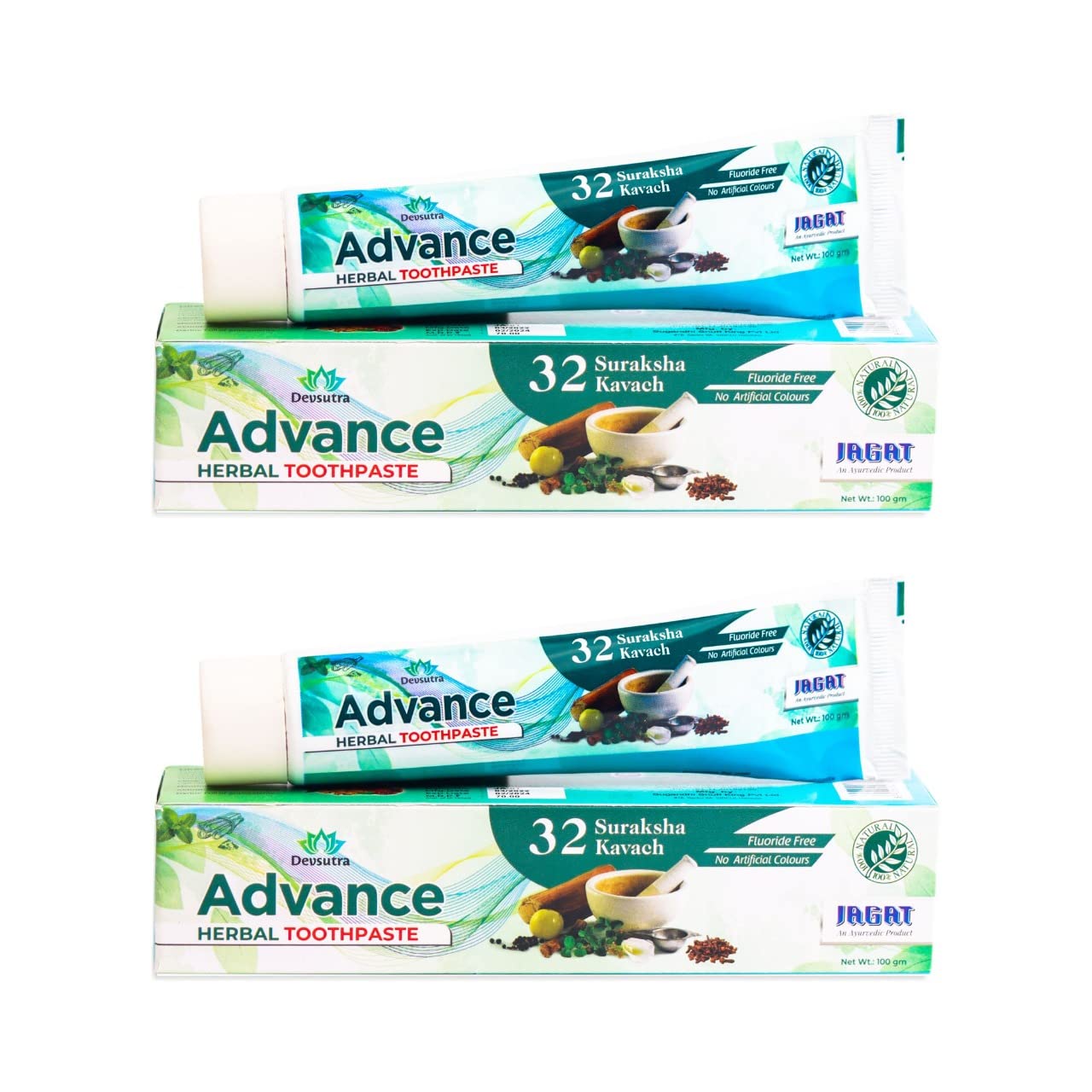 Jagat Devsutra Dr. Trusted Ayurvedic HERBAL Advanced Toothpaste for Teeth Whitening - 100% Natural Formula with Mint Flavour, No Fluoride & Artificial Colours - Pack of 2 (100g x 2)