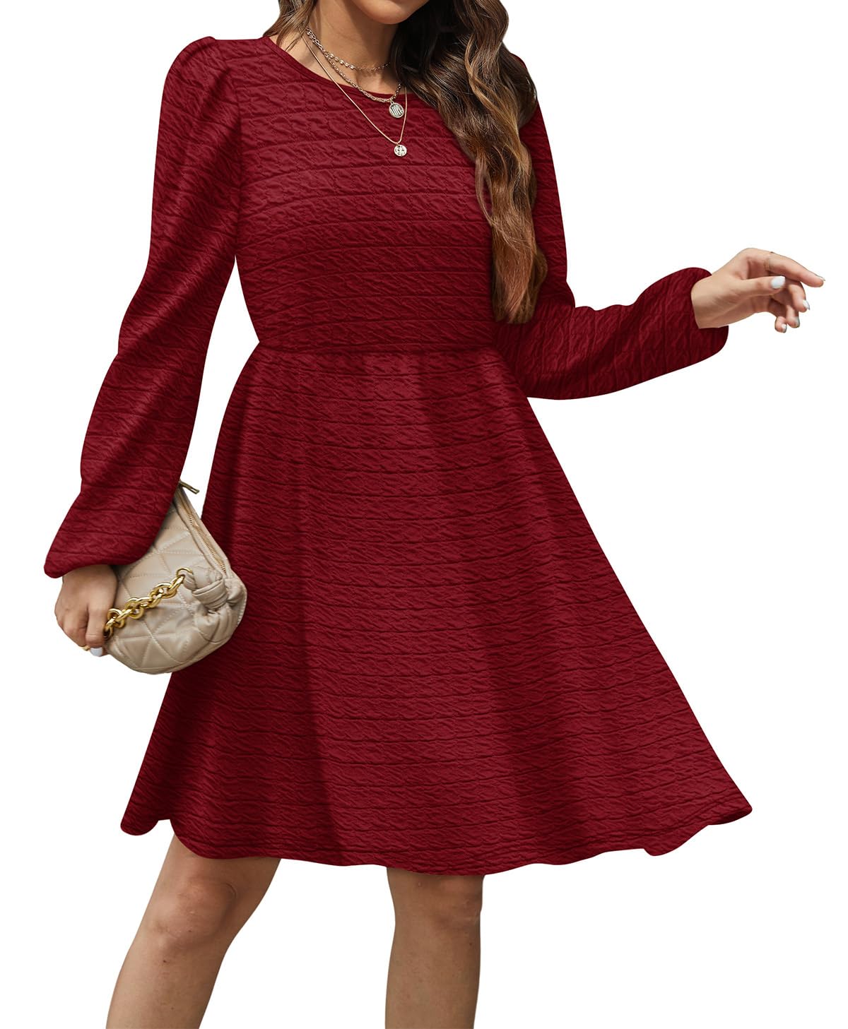 AokosorJumper Dress for Women Long Sleeve Ladies Dresses Autumn Winter Warm Fluffy Tops