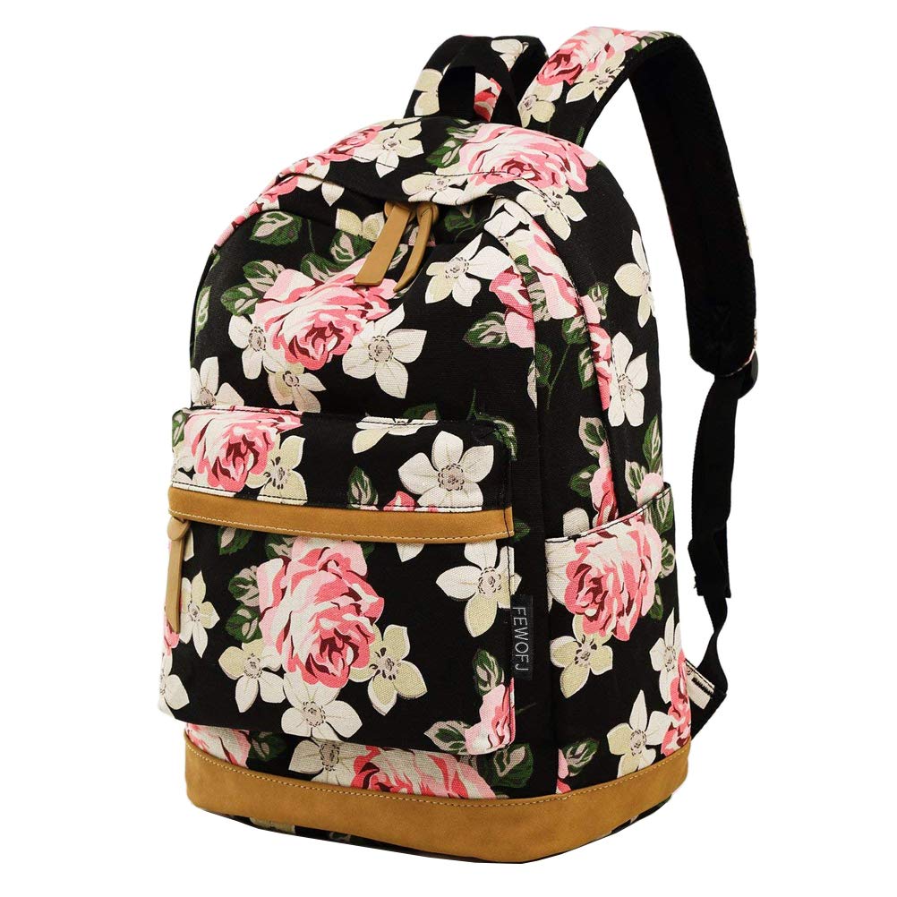 FeskinGirl College School Backpack, Women Vintage Work/Business/Travel Rucksack 14Inch Laptop Bag (Floral)