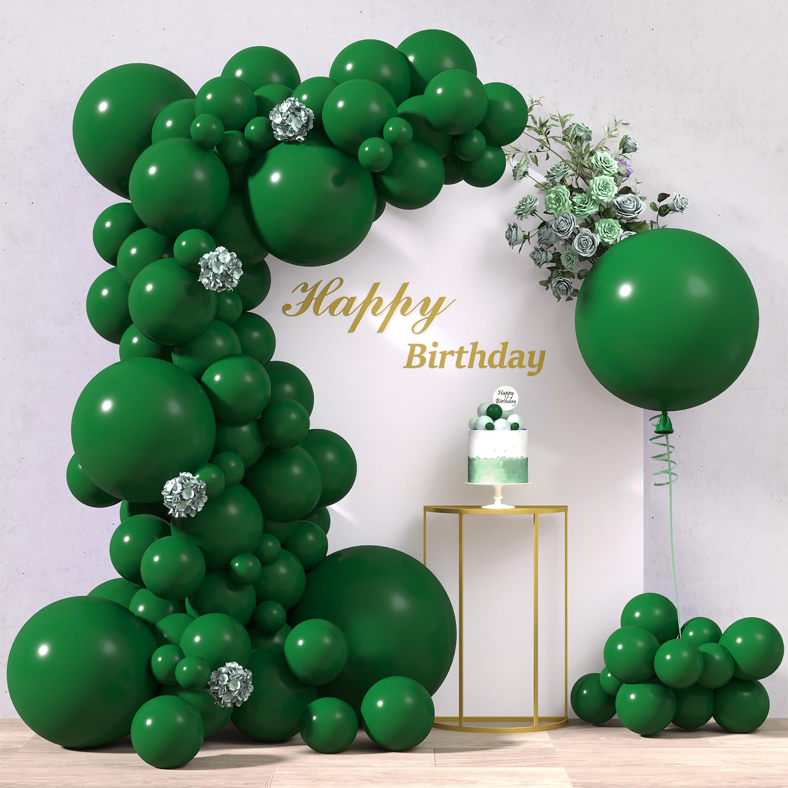 RUBFAC 116pcs Dark Green Balloons Different Sizes Pack of 36 18 12 10 5 Inch for Garland Arch Extra Large Balloons for Birthday Graduation Wedding Party Decoration