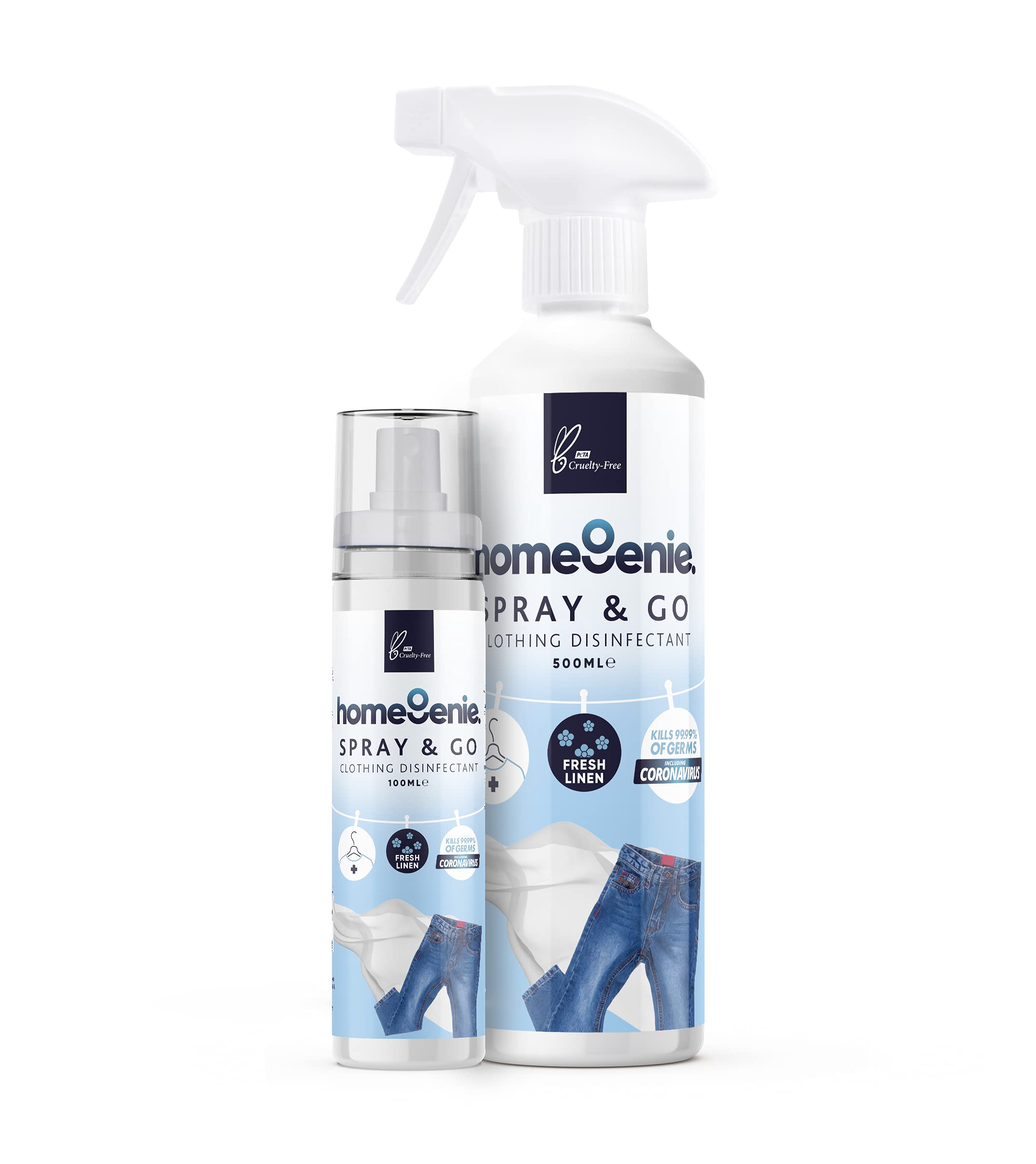 HomeGenieSpray & Go Clothing Disinfectant - 100ml + 500ml (Twin Pack)