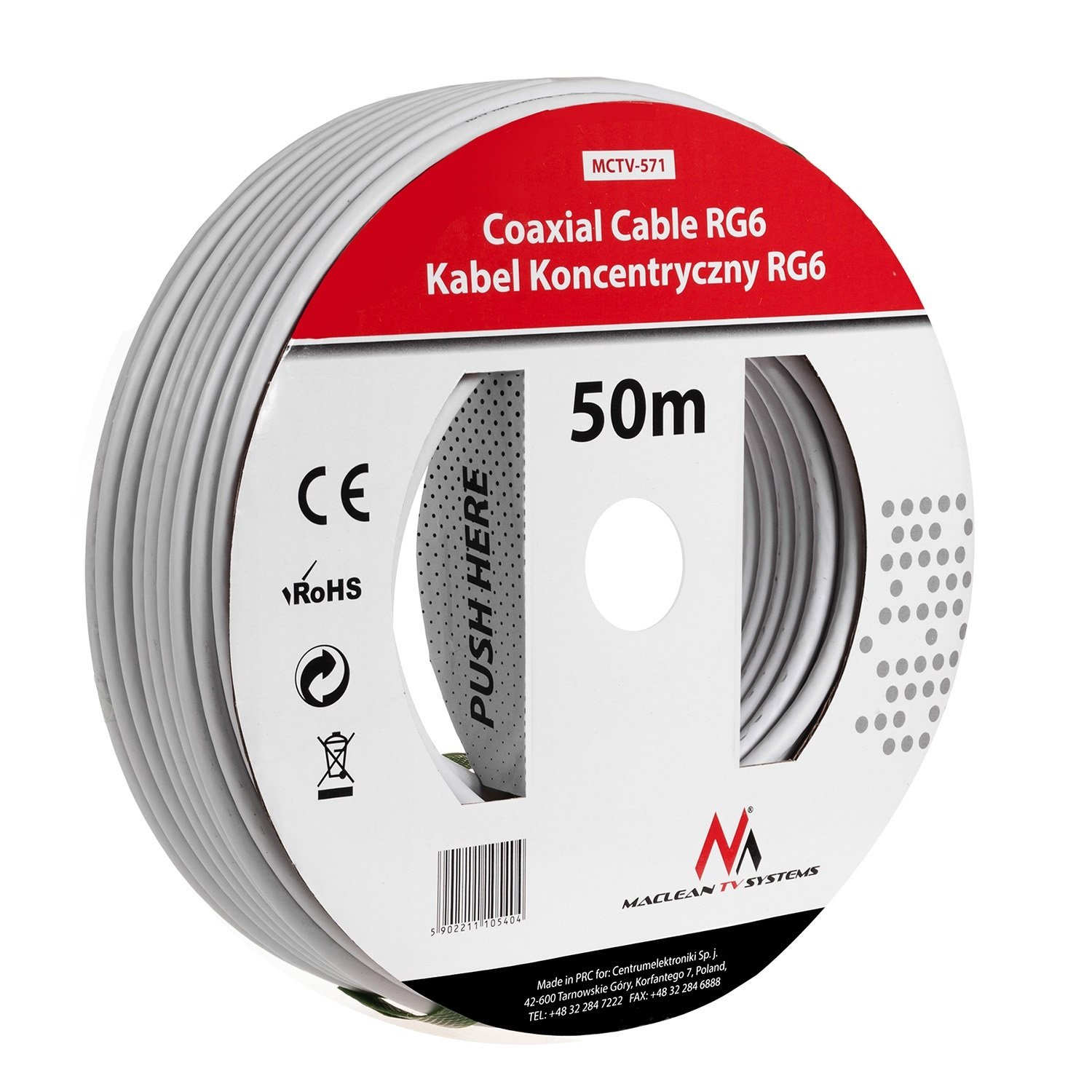 Maclean MCTV-571 Satellite Cable 25 m Coaxial Cable RG6 1.0CSS SAT AV Antenna Cable 50 m