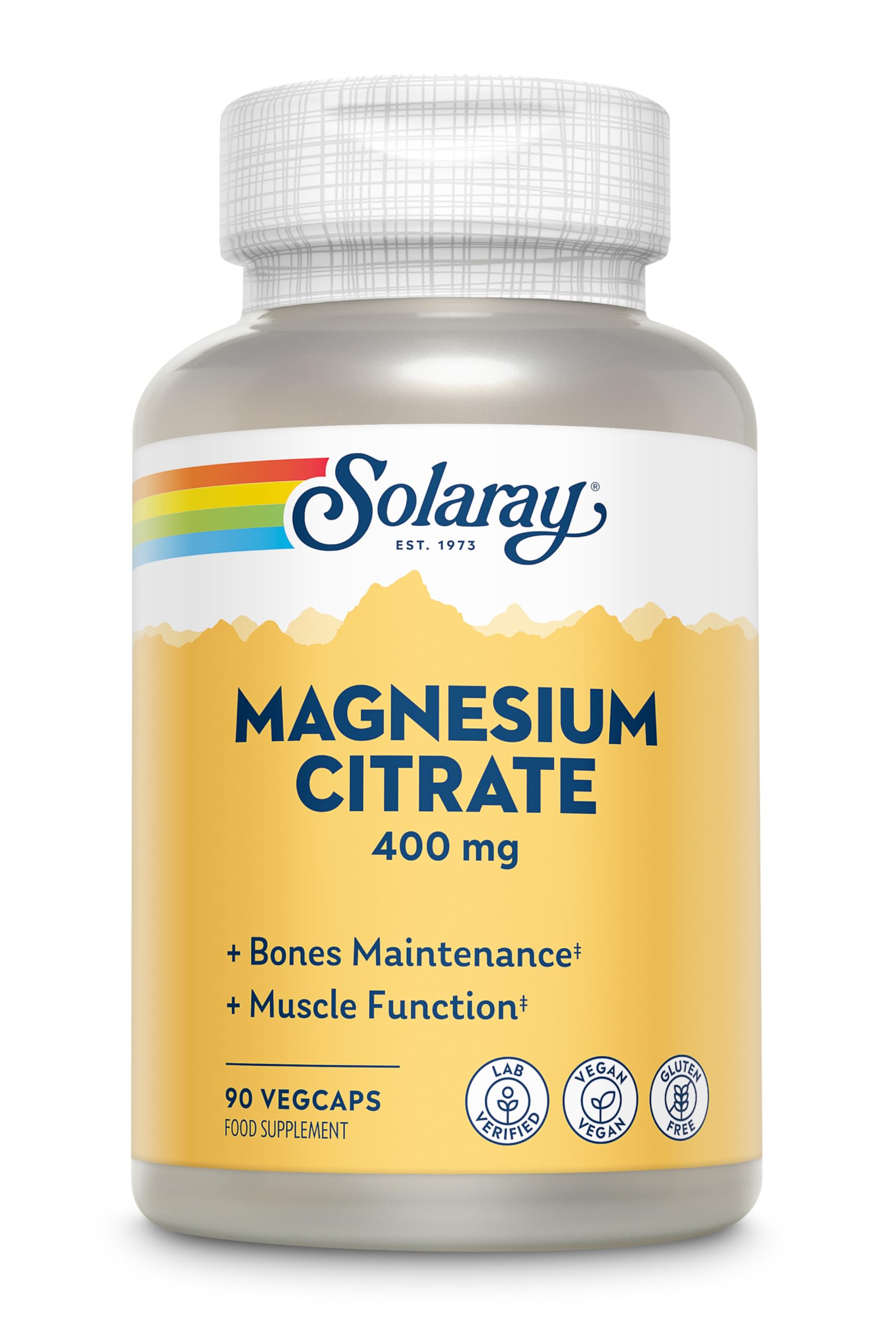 Magnesium Citrate 400mg - 90 Vegan Capsules - High Strength Chelated Magnesium Supplement - with Added Herbal Blend for Additional Support - Lab Verified - Solaray