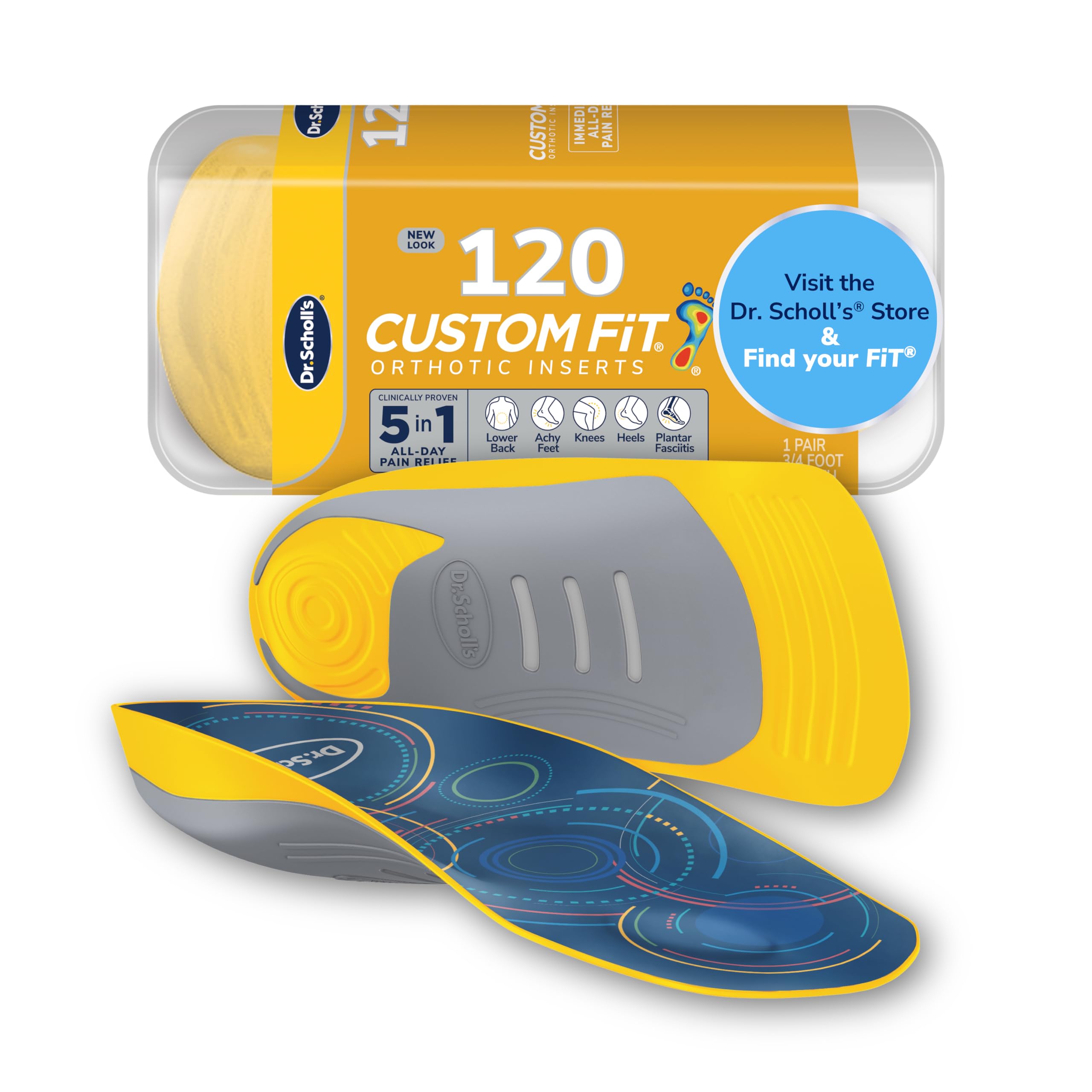 Dr. Scholl’s Custom Fit Orthotics 3/4 Length Inserts CF 120, 5-in-1 All-Day Pain Relief for Feet, Lower Back, Knees, Heel & Plantar Fasciitis, Arch Support Shoe Insoles for Men Women, FSA HSA Eligible