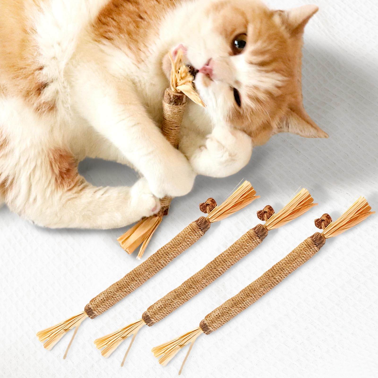 4-Pack Natural Silvervine Cat Toys – Catnip, Catmint, and Matatabi Blend for Teeth Cleaning, Stress Relief, Tailored for Kittens, Chewers, and Indoor Felines (4-Pack)