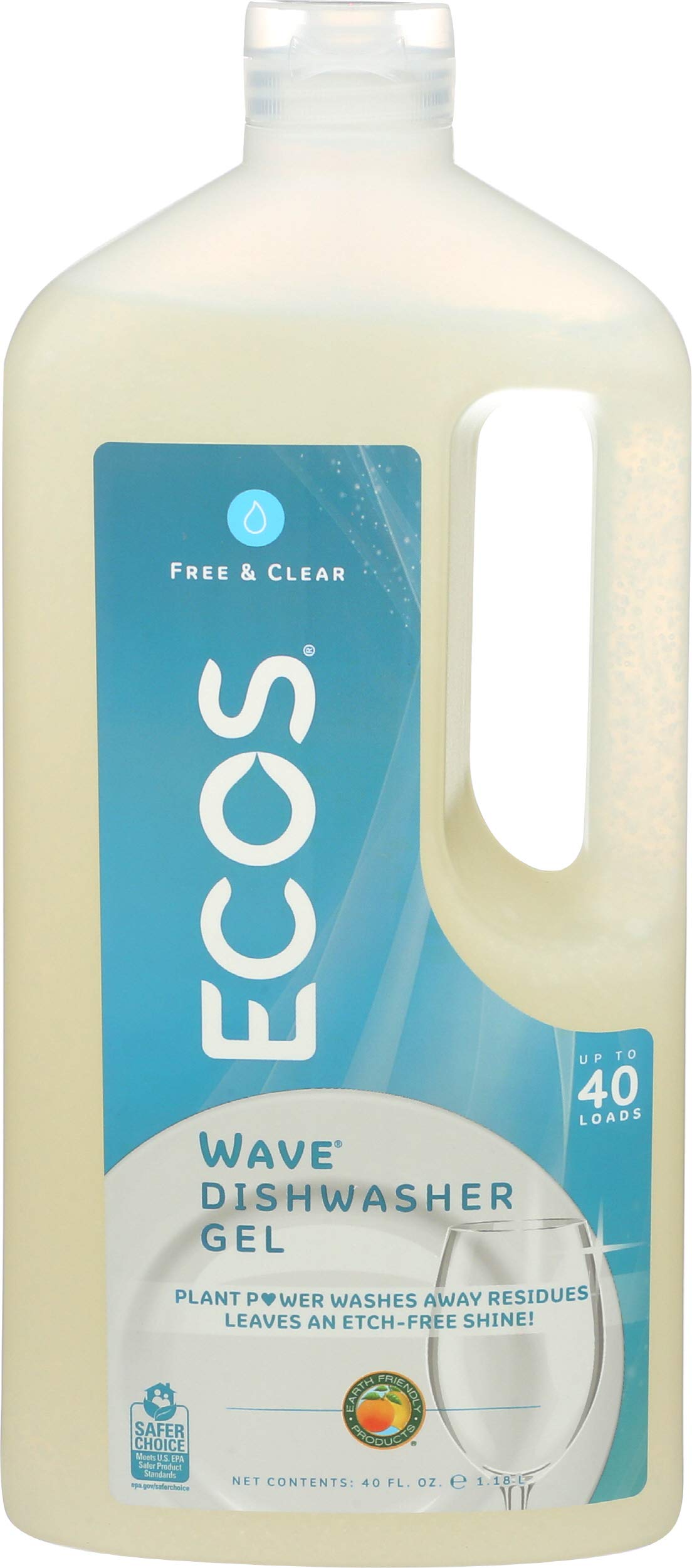 ECOS Earth Friendly Products Wave Auto Dishwasher Gel, Free and Clear, 40 Ounce