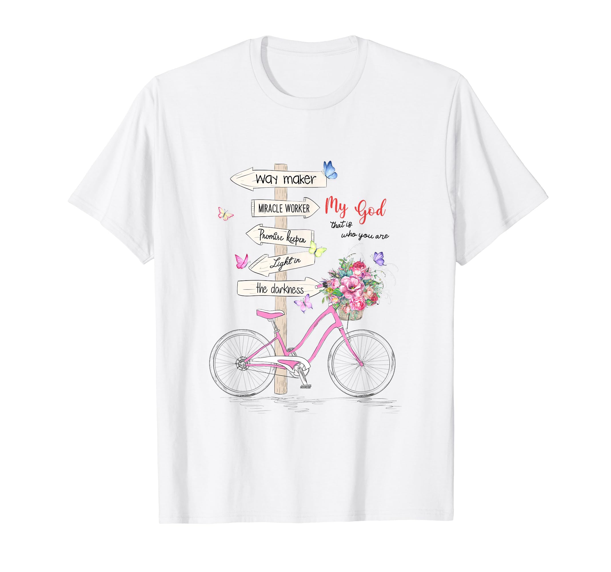 Christian Jesus.TeeBicycle Jesus Butterfly Flower Faith Christian God Way Maker T-Shirt