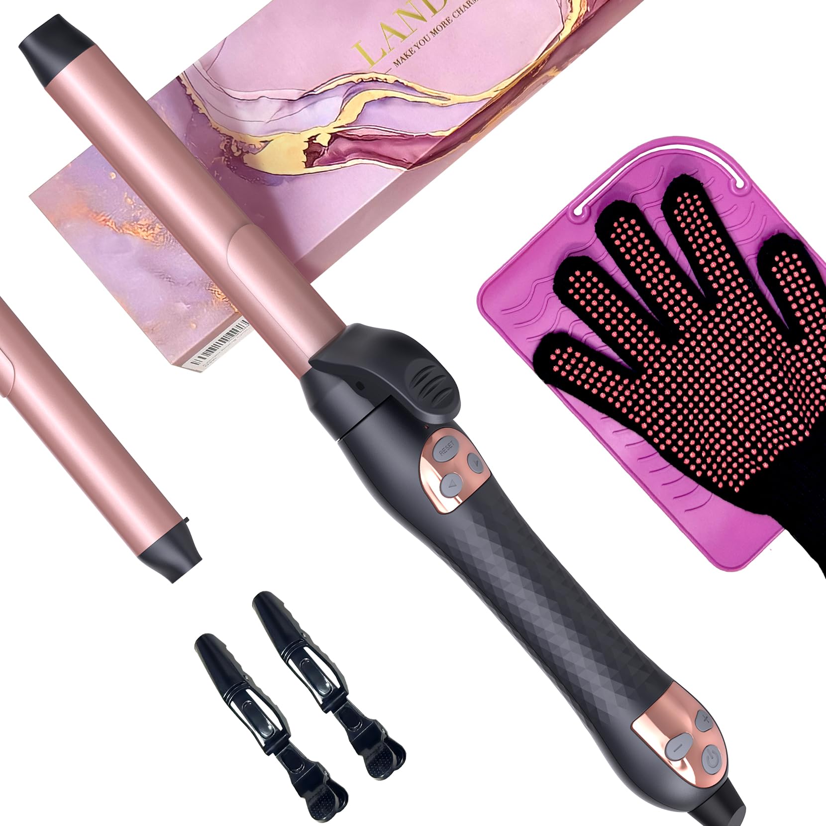 Automatic Rotating Curling Iron 1-inch: LANDOT Auto Hair Curler Long Barrel for All Hair Types - Easy-to-use Ceramic Curling Wand - Salon Quality Curls and Waves - Adjustable Temperature Dual Voltage