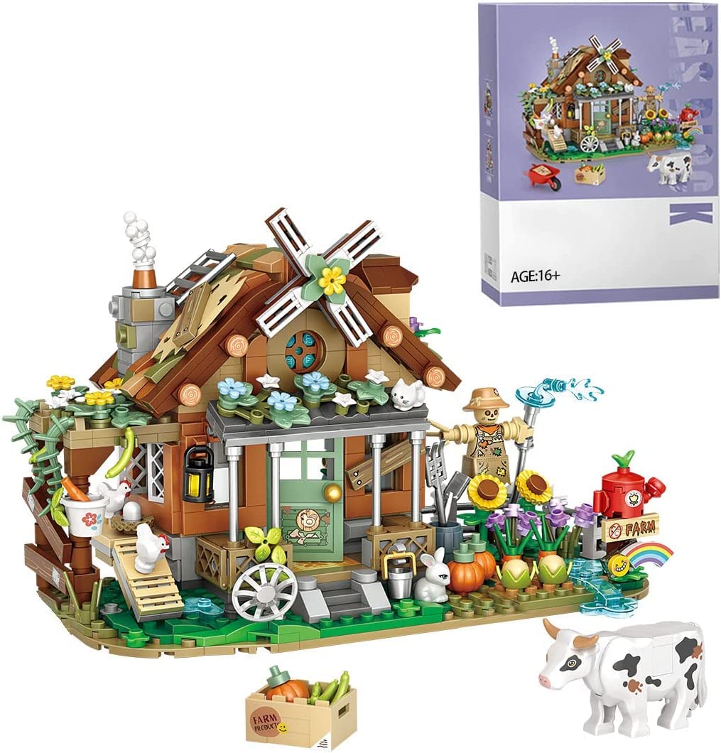 Farm Cottage Street View Architecture Building Blocks Set, 899 Pieces Mini Farm House Construction Toy Sets for Kids and Adults, Modular Building Toy NOT Compatible with Major Brands