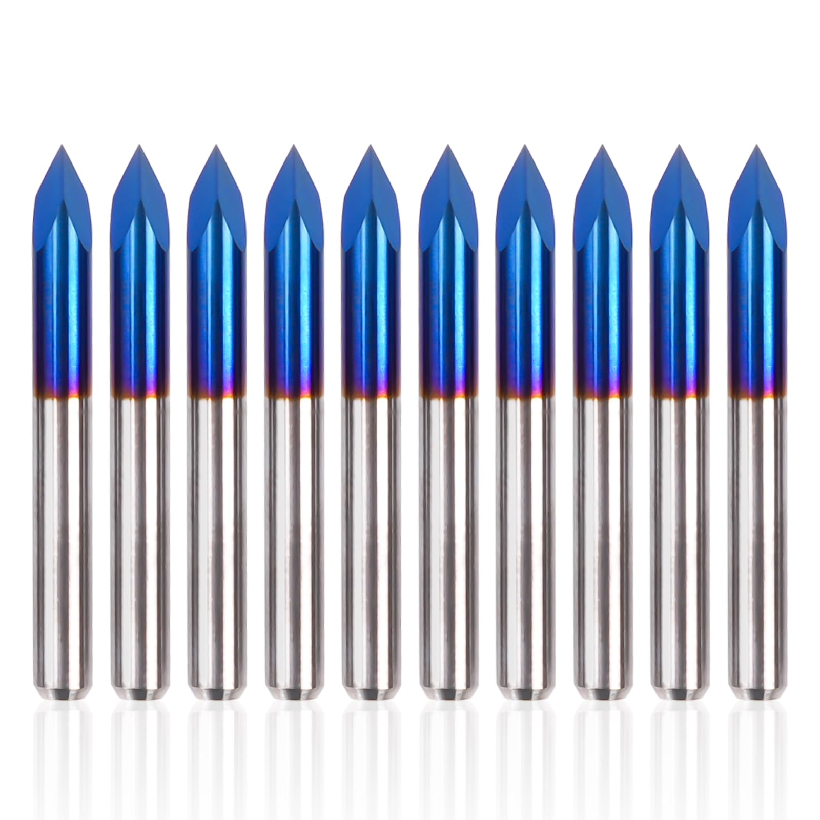 LUNYEETriangular CNC Router Bits Set 20/30/45/60/90deg 0.1mm , 1/8" Shank Engraving Carving V-Bit with Nano Blue Coating Bits for Acrylic Wood MDF Aluminum Lettering Sign Making (60deg*0.1)