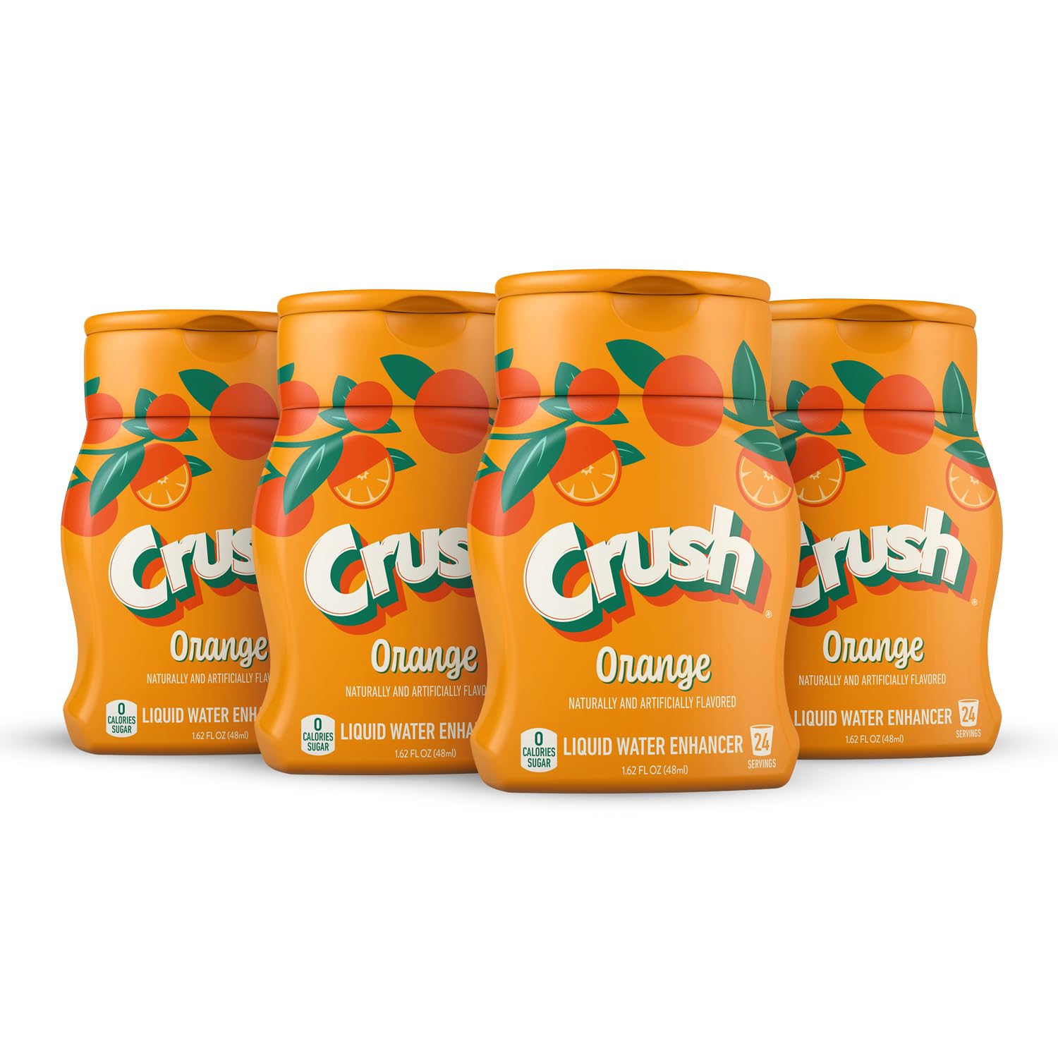 Crush, Orange, Liquid Water Enhancer – New, Better Taste! (4 Bottles, Makes 96 Flavored Water Drinks) – Sugar Free, Zero Calorie