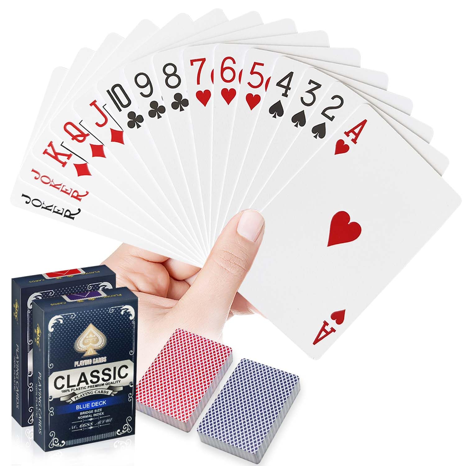 Plastic Waterproof Playing Cards,2 Decks,Red and Blue,Premium Professional Poker Cards,Bridge Cards,Standard Index for Blackjack, Canasta Card Game