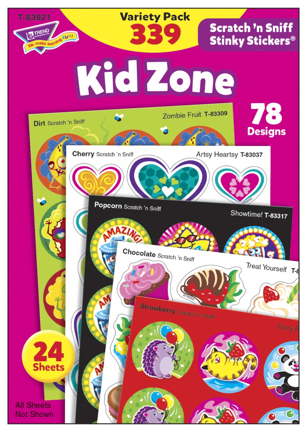 Kid Zone Stinky Stickers Variety Pack by TREND enterprises, Inc.; 339 ct.; 78 designs, 8 scents