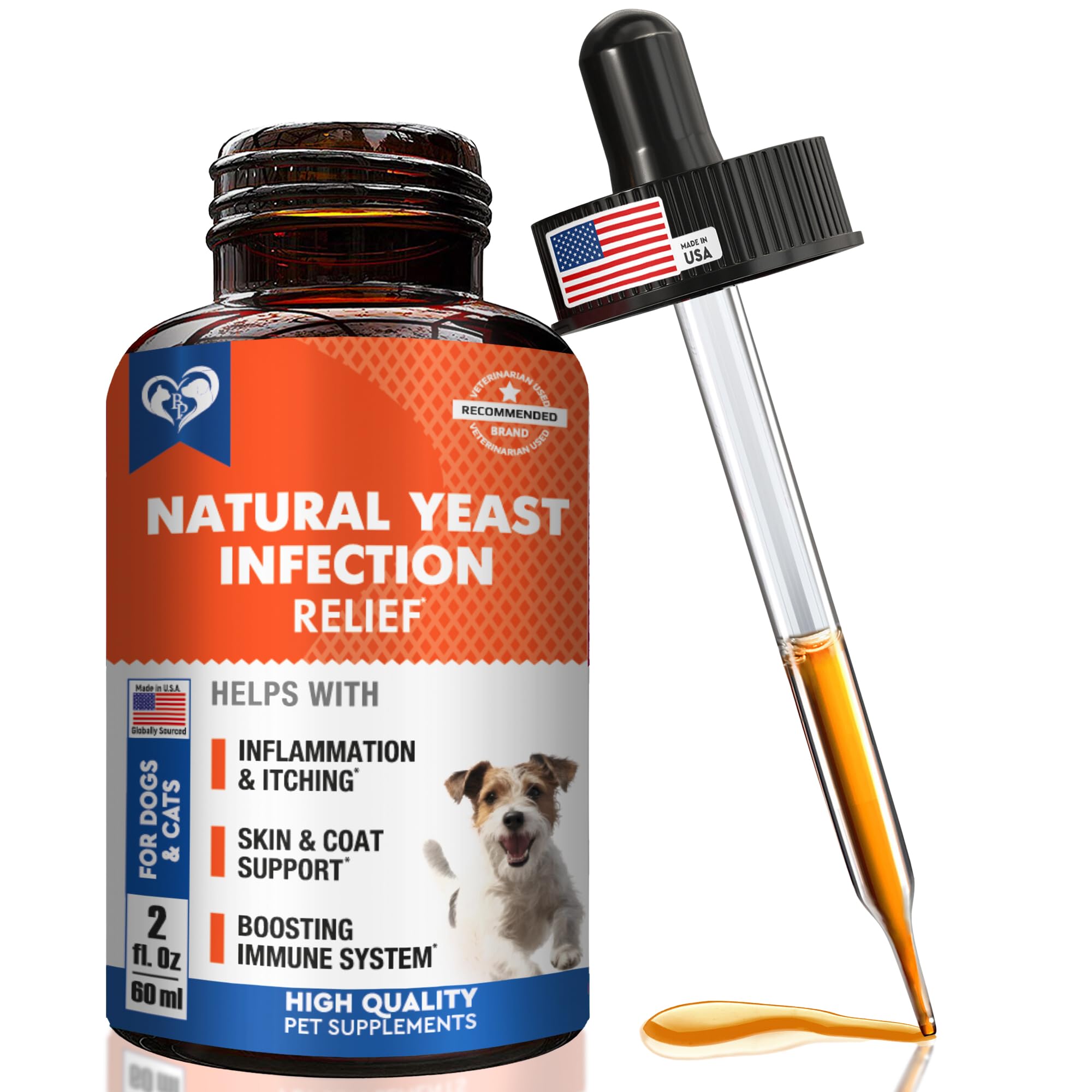 Natural Dog Yeast Infection Anti Itch Treatment - Itchy Ears, Skin & Allergy Symptoms Relief - Reduces Inflammation & Relieves Irritation - Herbal Medicine Supplement Drops - Made in USA