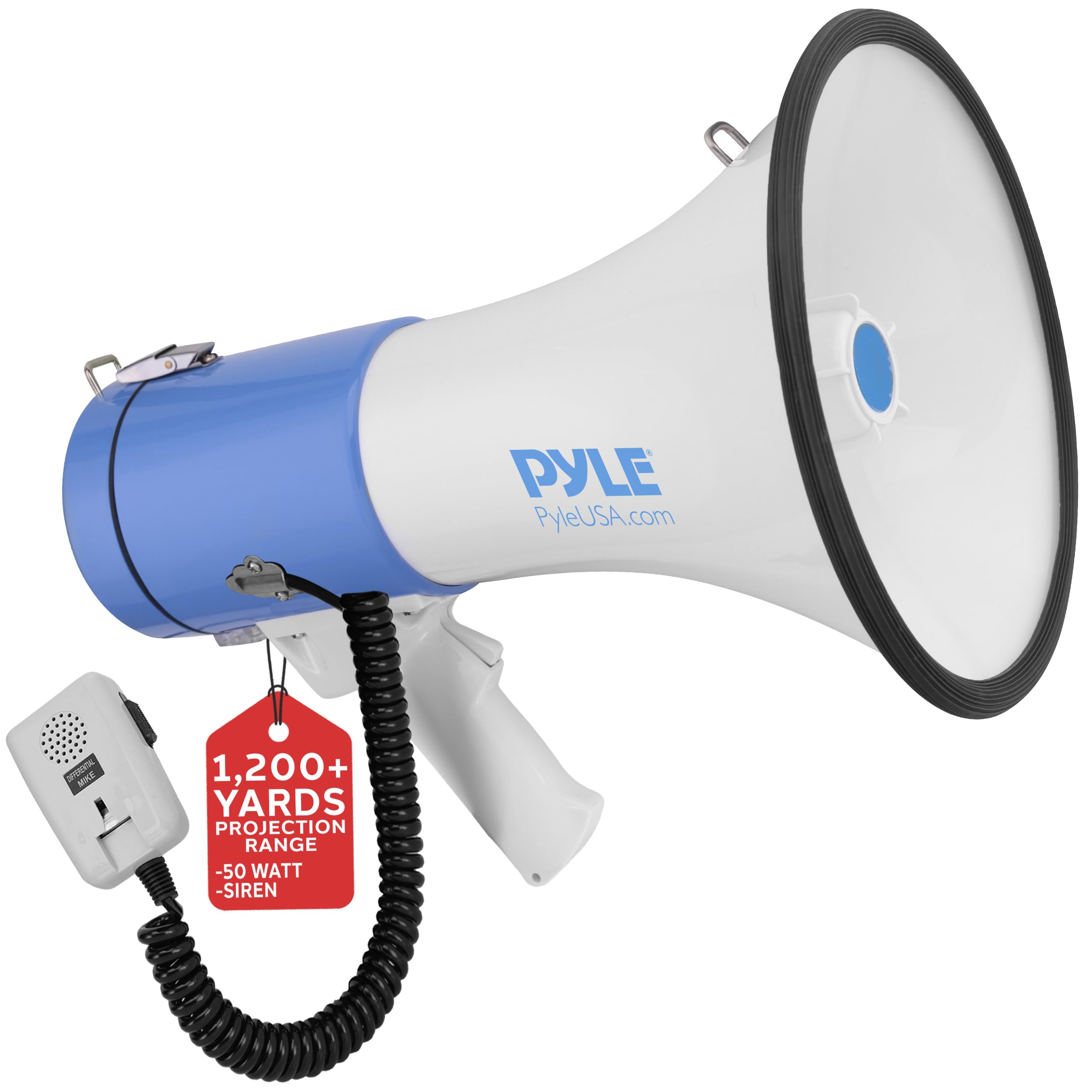 PYLE-PRO Portable Megaphone Speaker PA Bullhorn - Built-in Siren, 50W Adjustable Volume Control in 1200 Yard Range, Ideal for Any Outdoor Sports, Cheerleading Fans&Coaches or for Safety Drills-PMP50